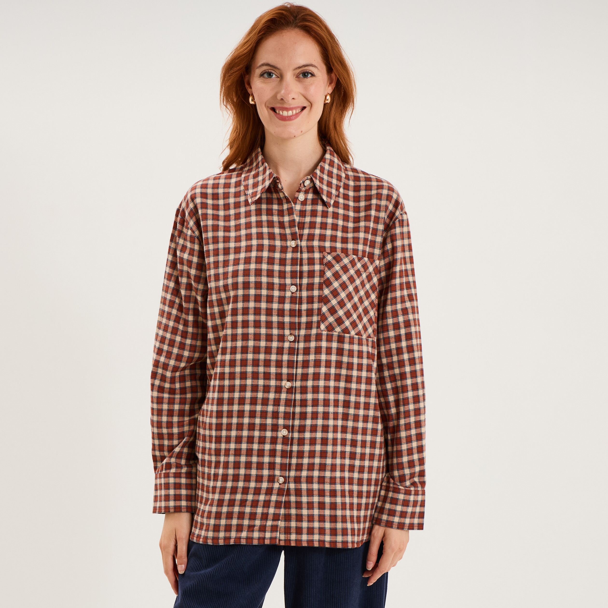 Chemise manches longues coton bordeaux femme