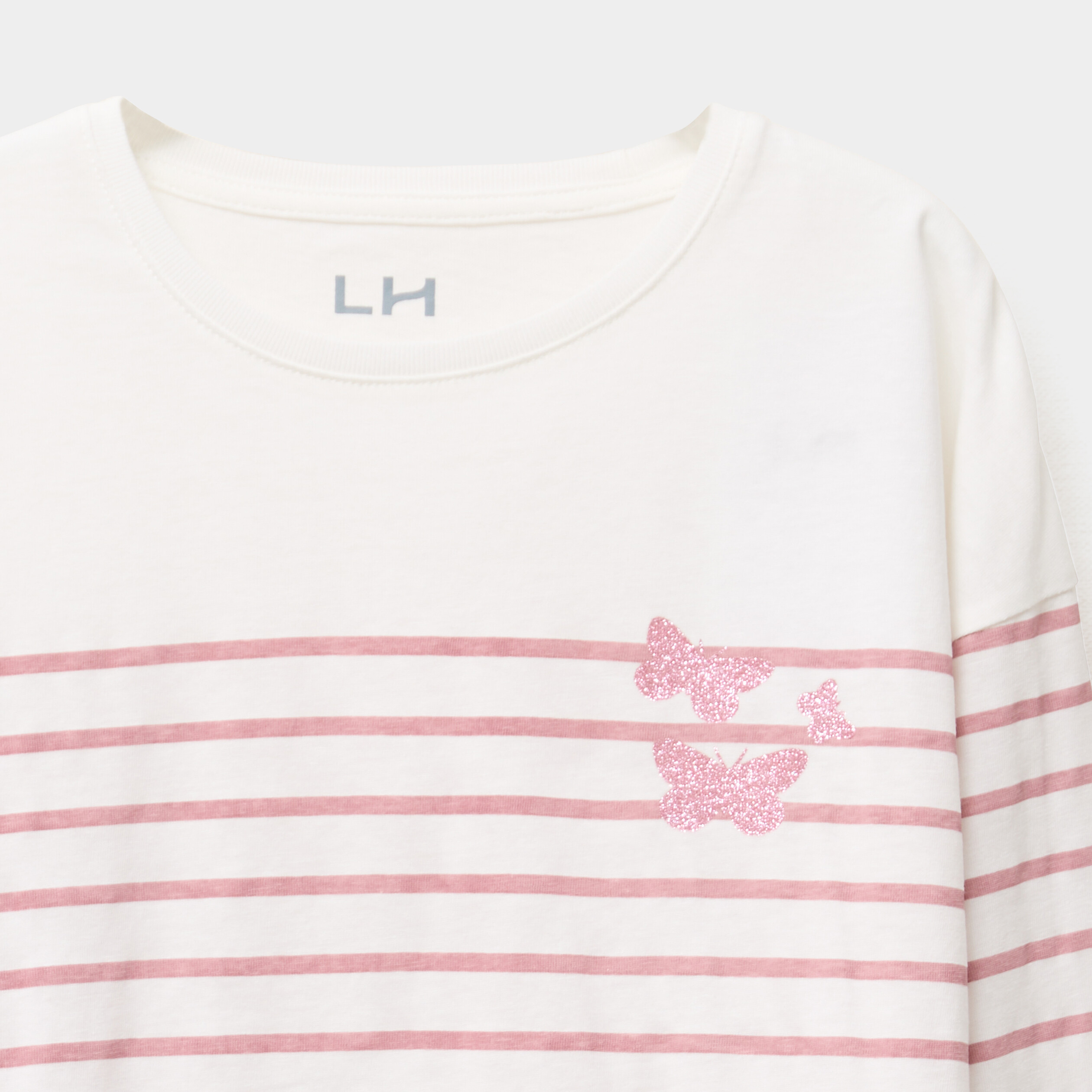 t shirt coton col rond manches longues ecru fille T-shirt coton col rond manches longues ecru fille