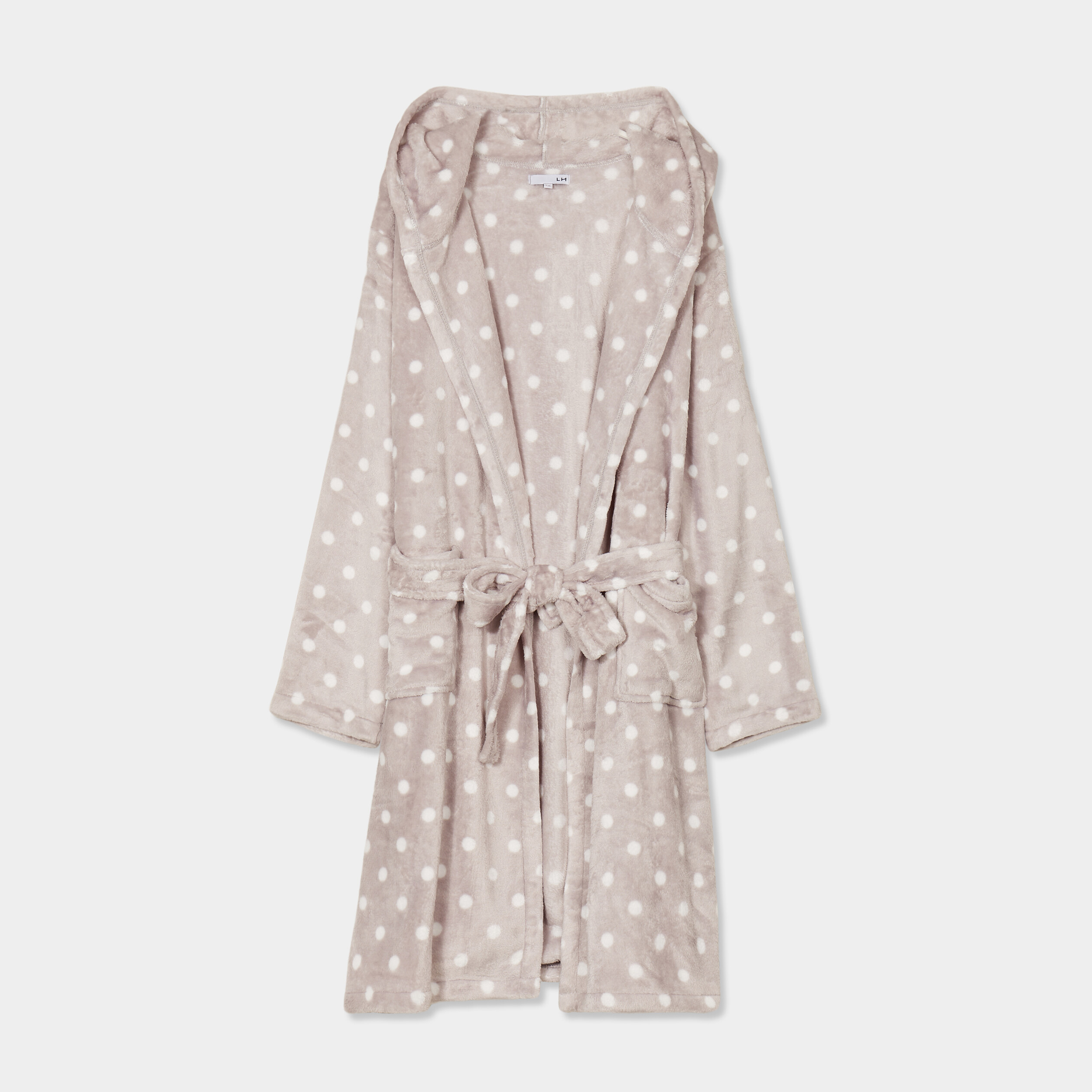Peignoir long effet polaire à capuche gris femme