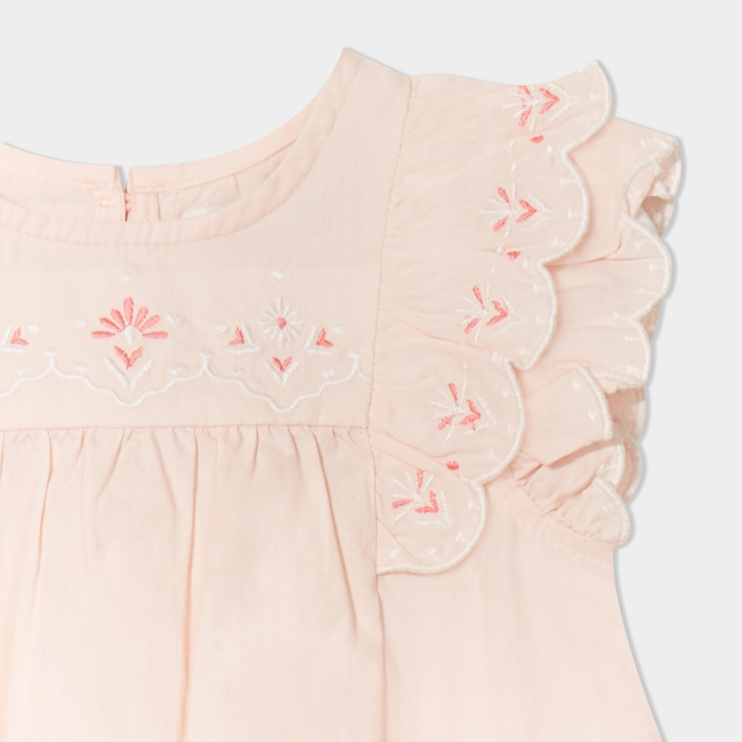 blouse coton manches volants broderie rose clair bebef Blouse coton manches volants broderie rose clair bébé fille
