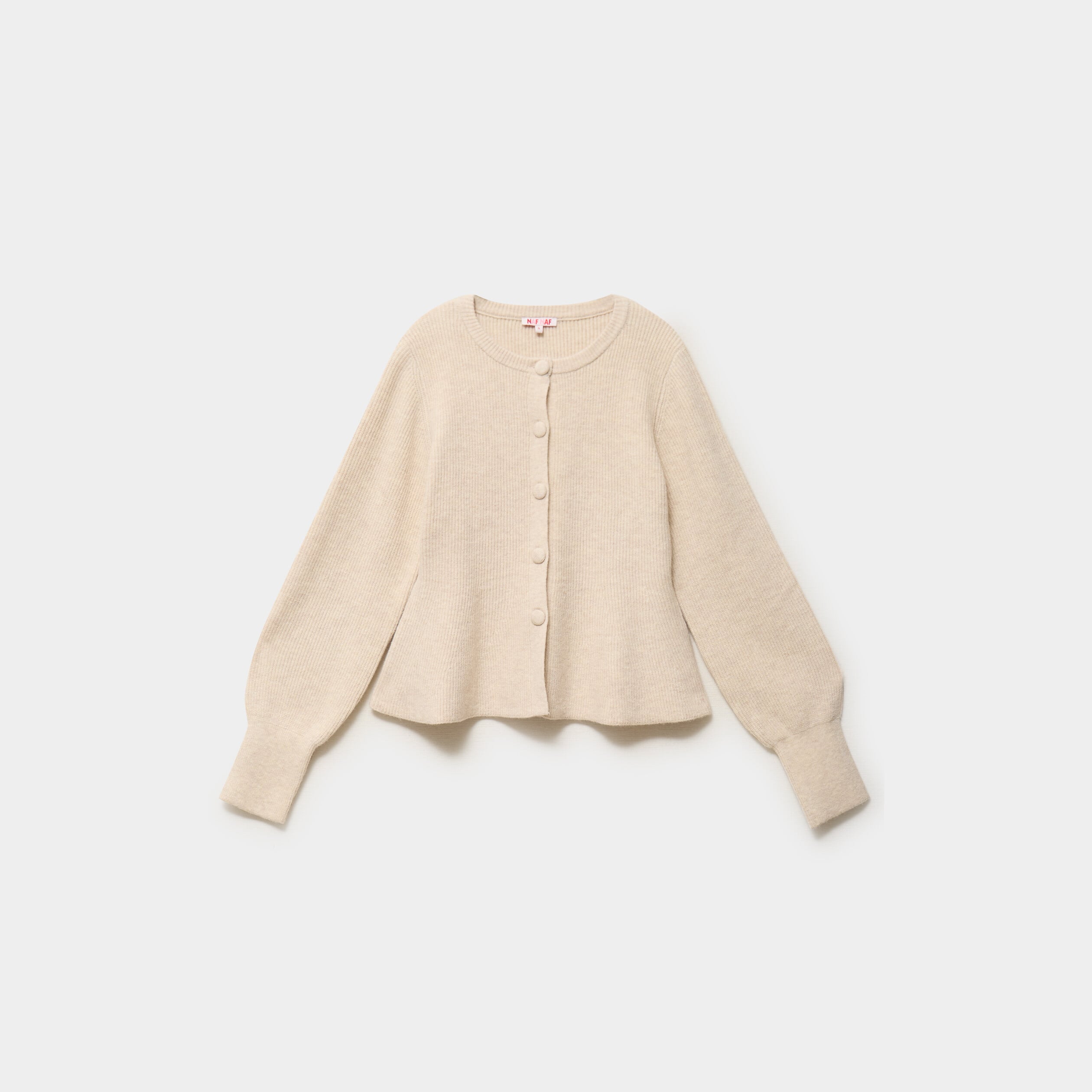 Gilet col rond boutonn&eacute; peplum ecru femme