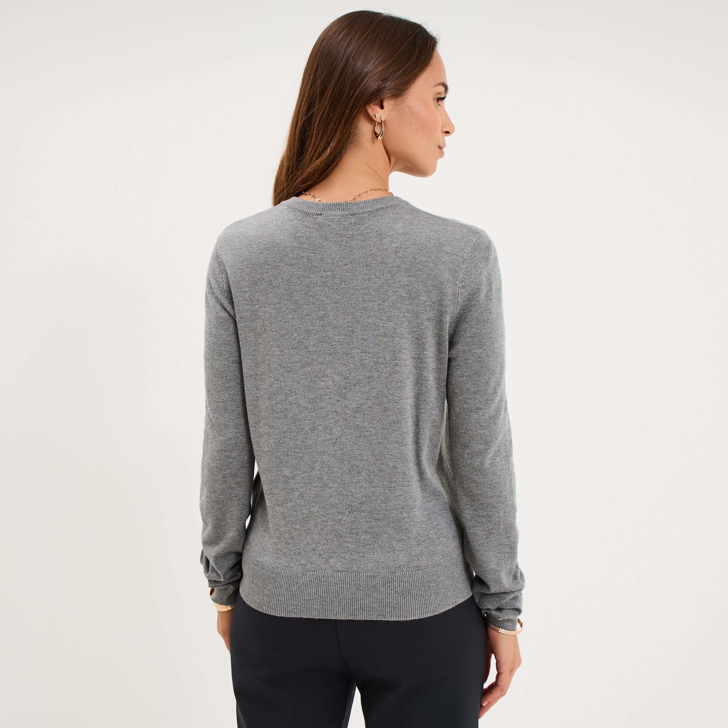 Gilet col rond manches longues gris femme