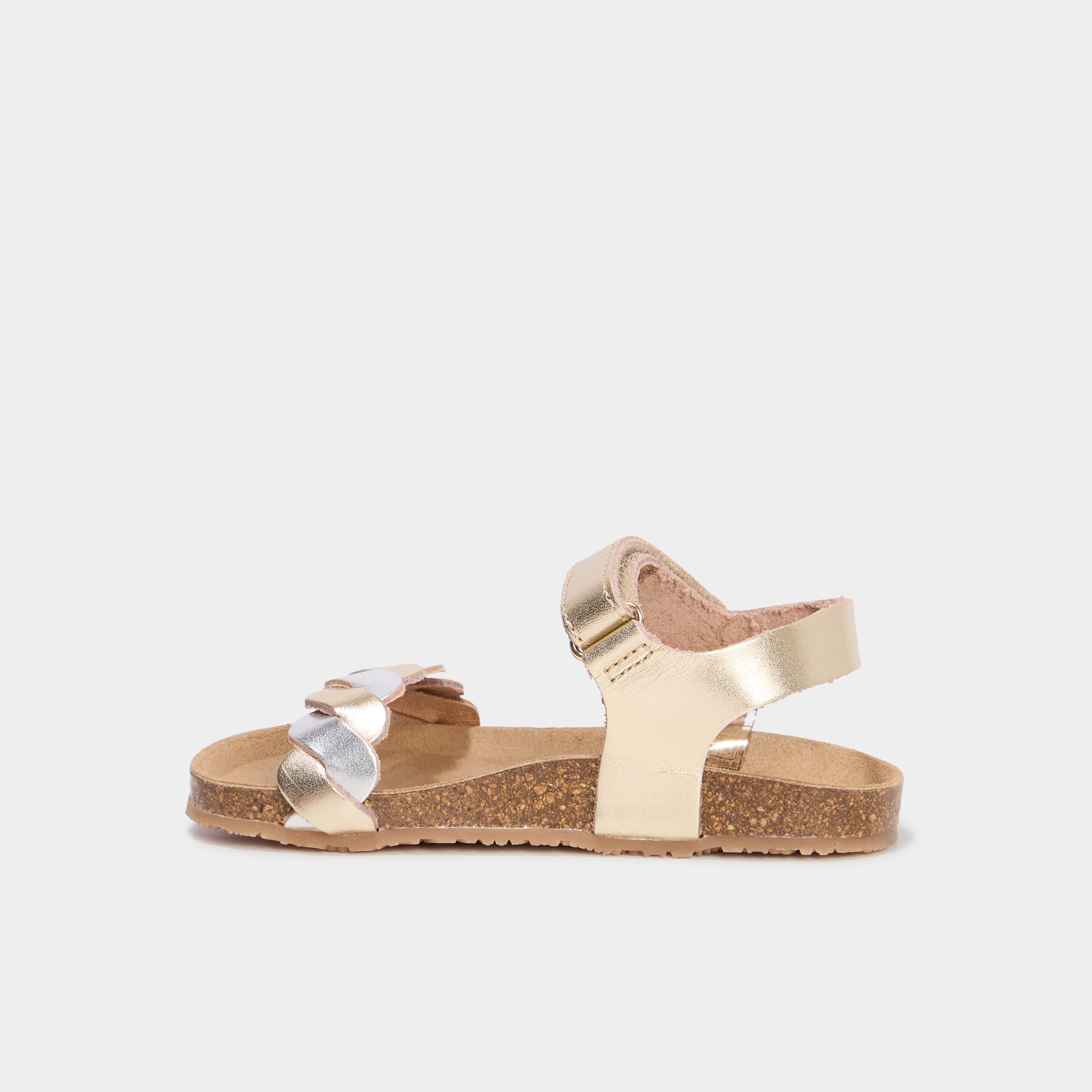 sandales en cuir brides tressees jaune or fille Sandales en cuir brides tressées jaune or fille
