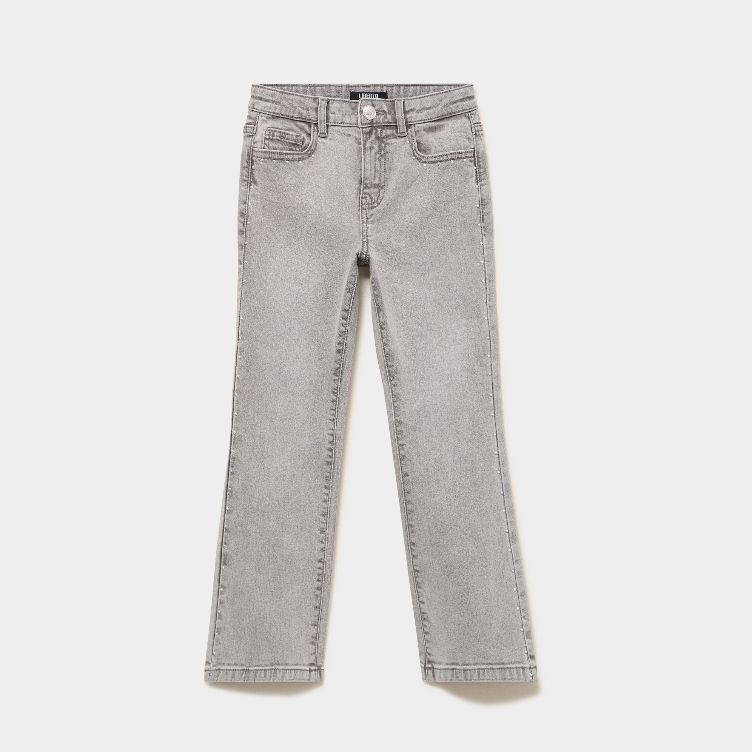 Jean flare 5 poches avec clous denim gris fille