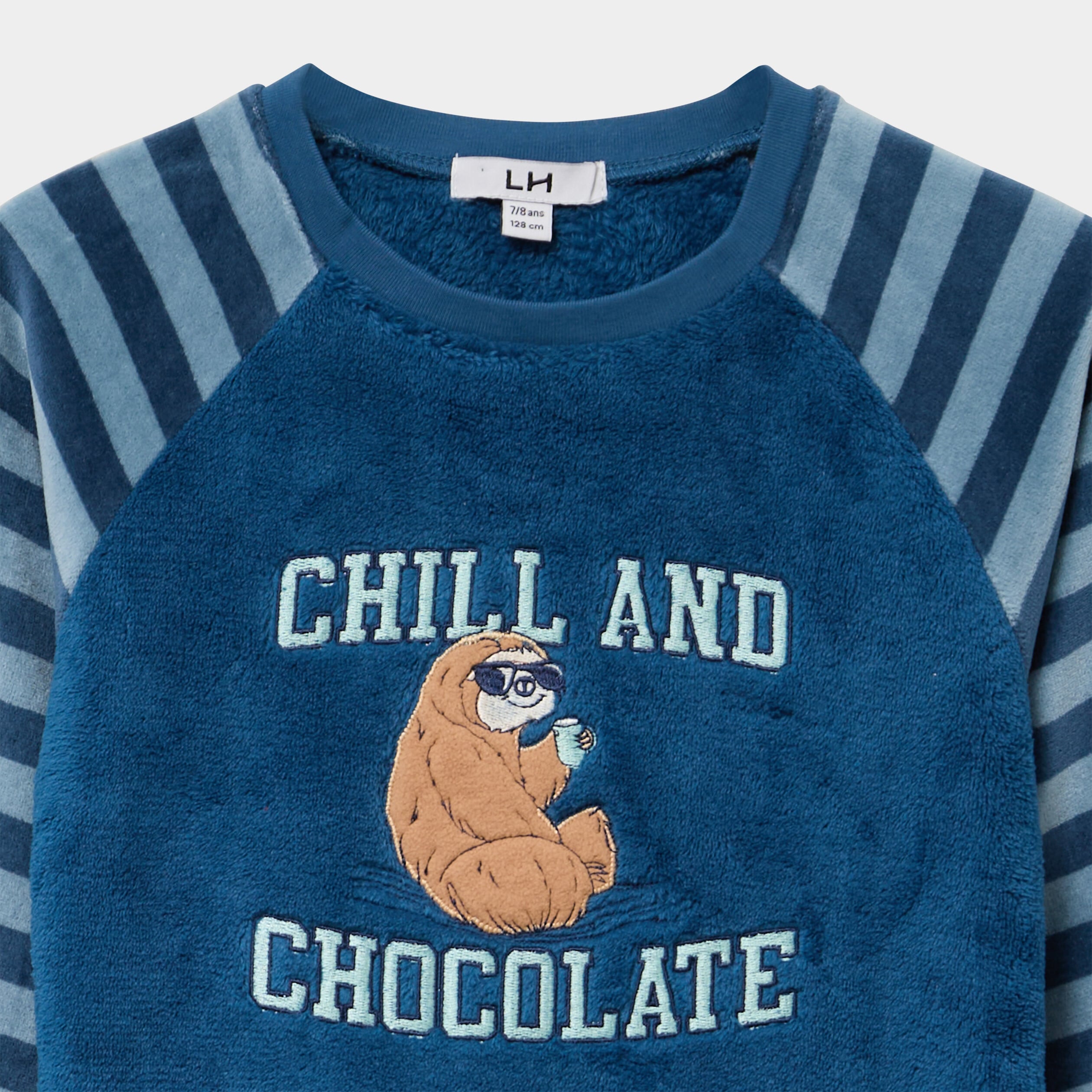 Ensemble pyjama effet velours 2 pi&egrave;ces bleu fonc&eacute; gar&ccedil;on