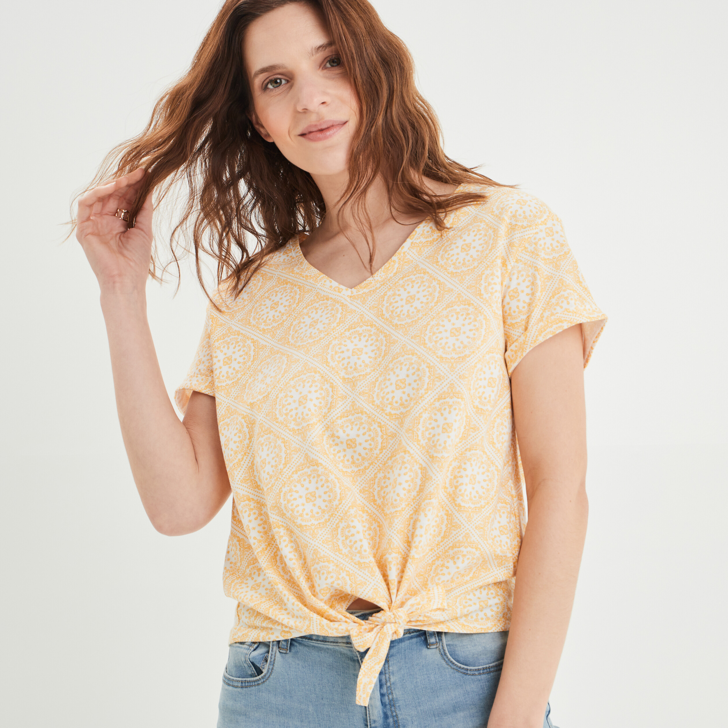 T-shirt manches courtes jaune femme