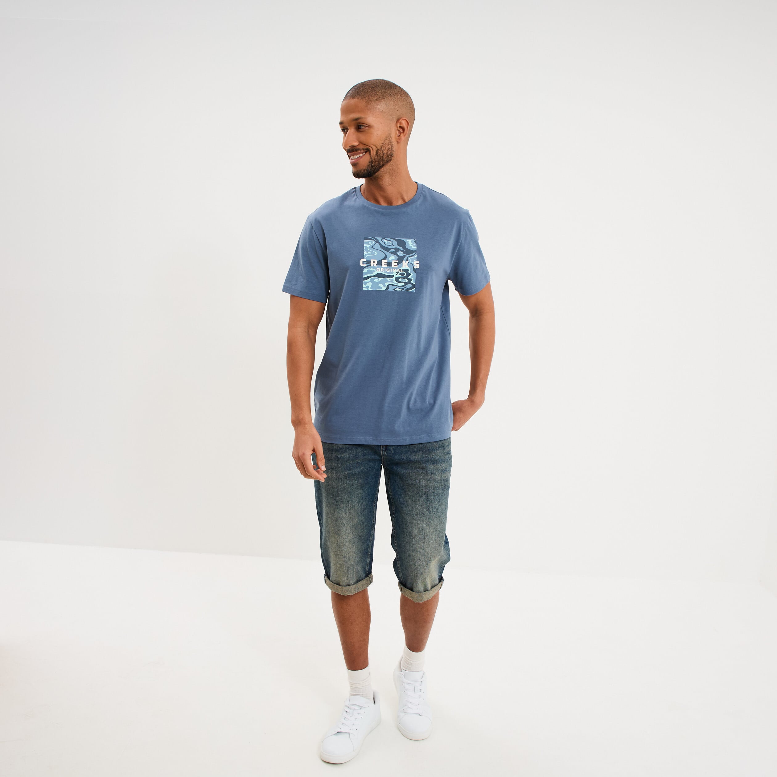 T-shirt manches courtes coton bleu gris homme