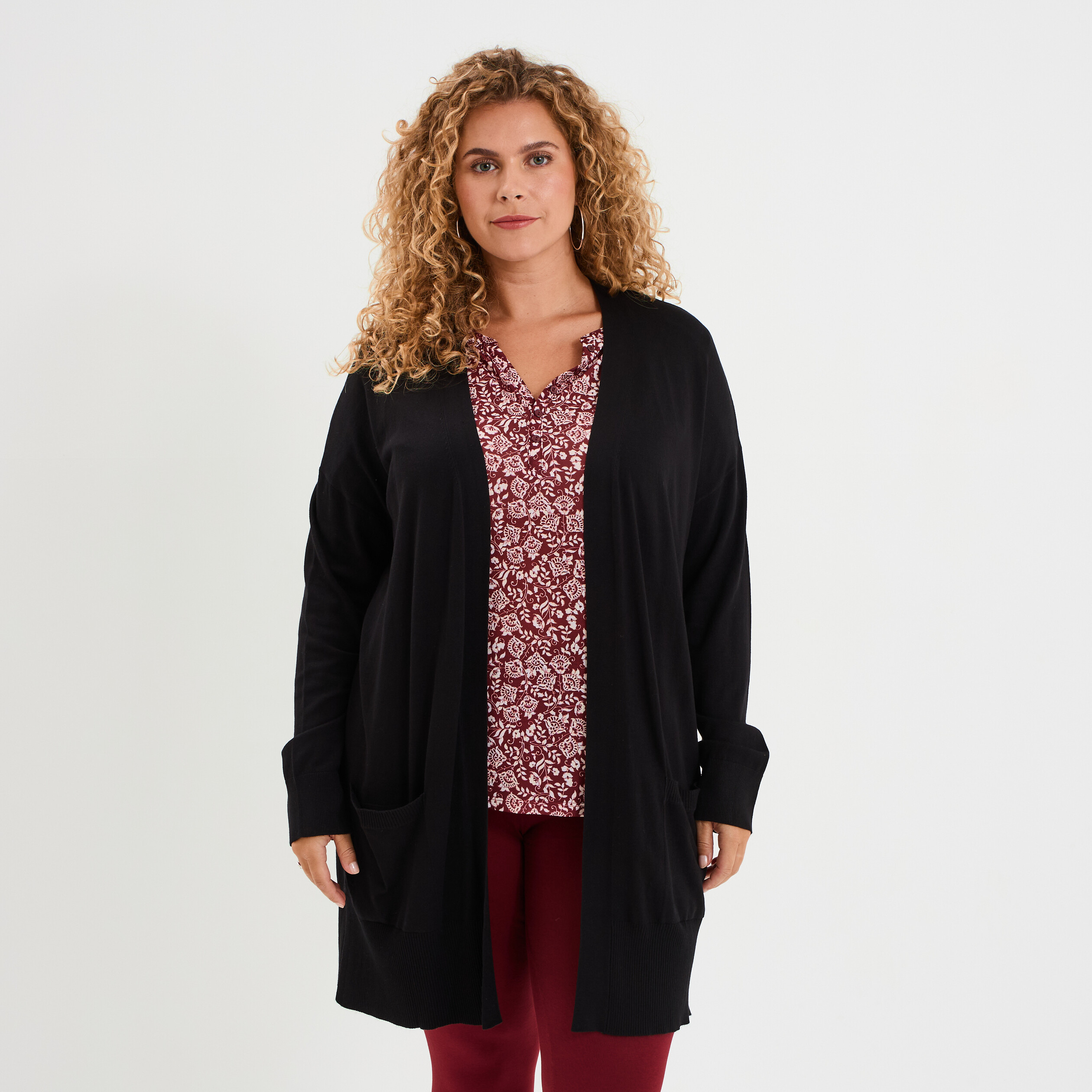 gilet long avec poches noir femmegt Gilet long avec poches noir femme grande taille