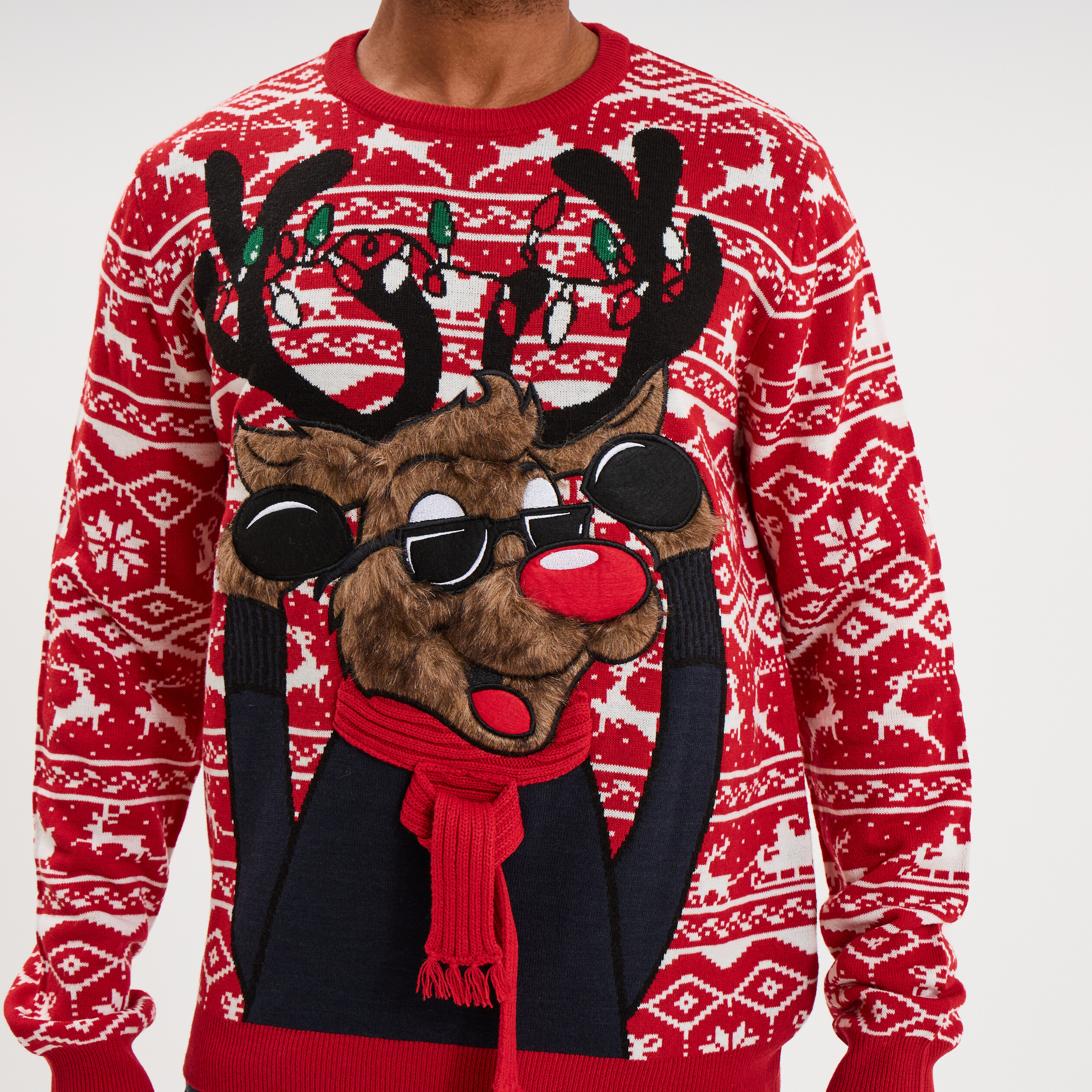 Pull de No&euml;l manches longues rouge homme