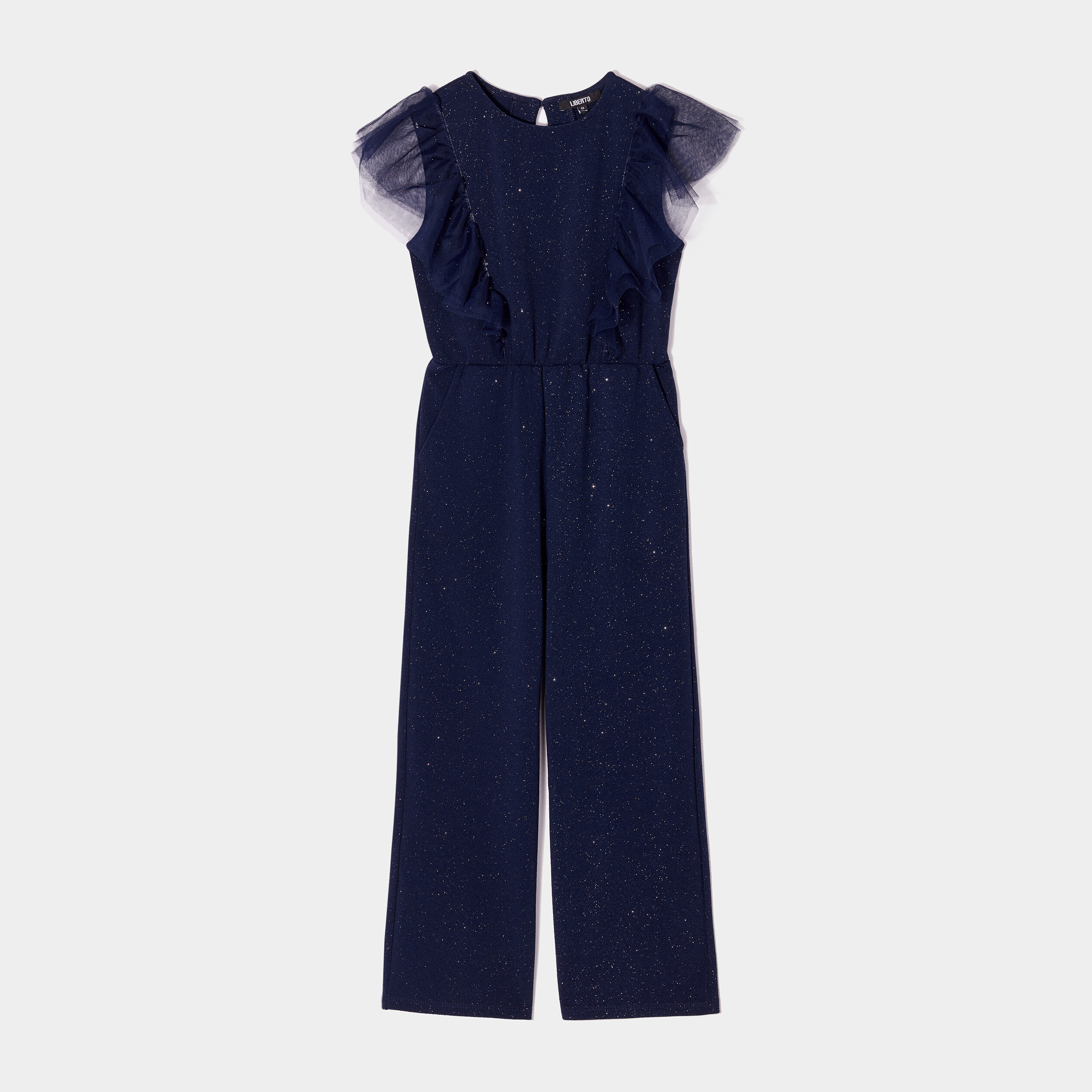 Combinaison pantalon paillettes volants bleu marine fille
