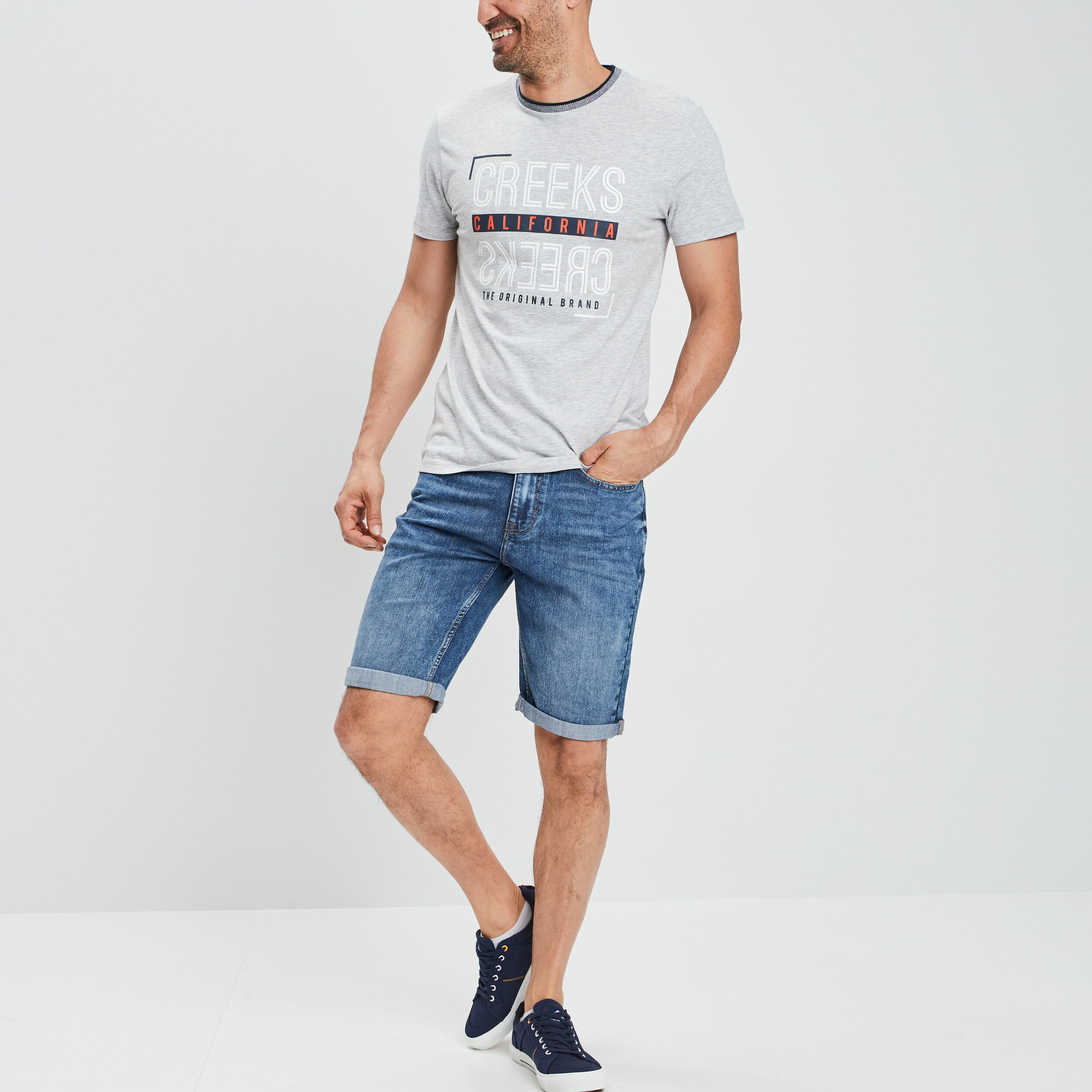 Bermuda stretch droit en jean denim stone homme