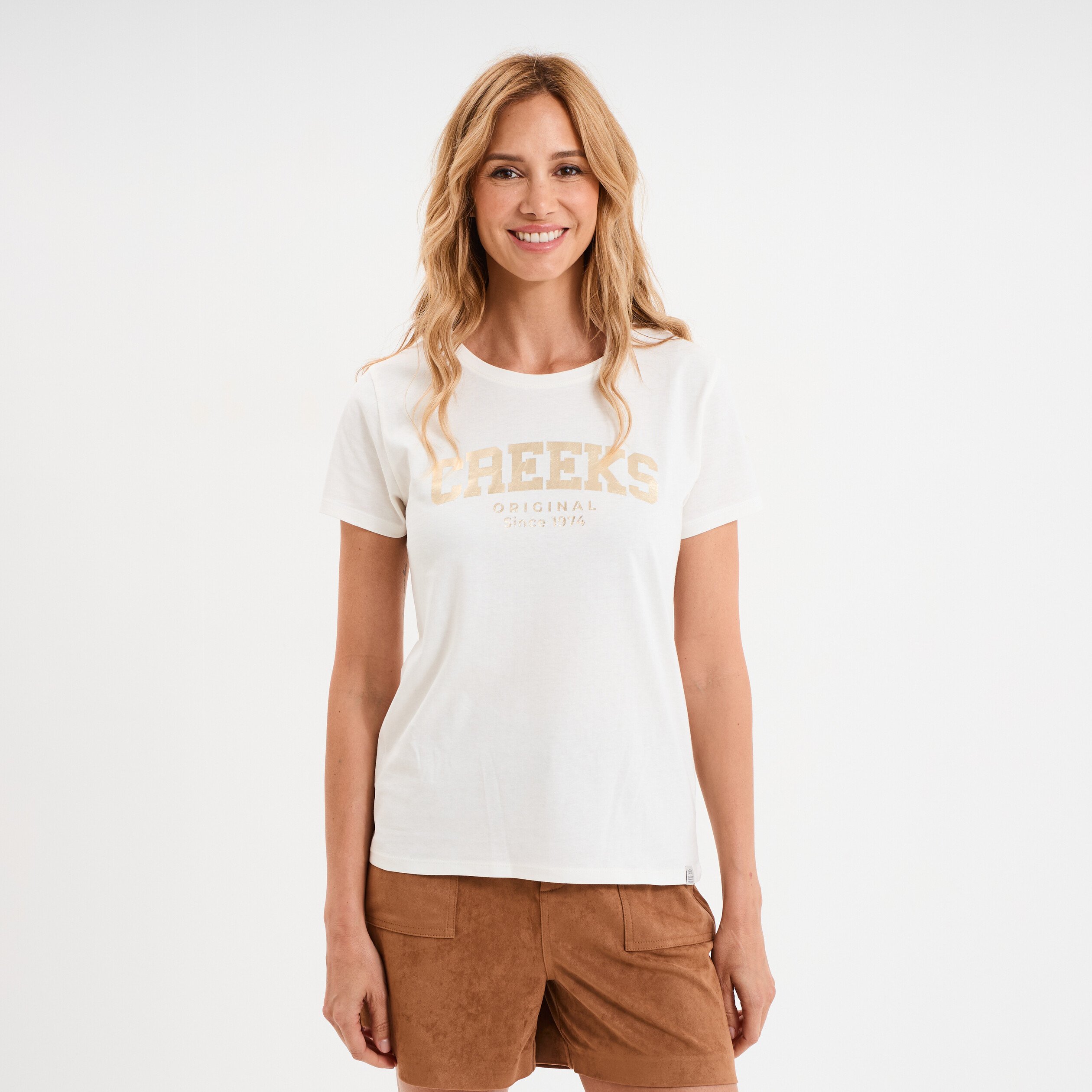 t shirt col rond manches courtes creeks blanc femme T-shirt col rond manches courtes Creeks blanc femme