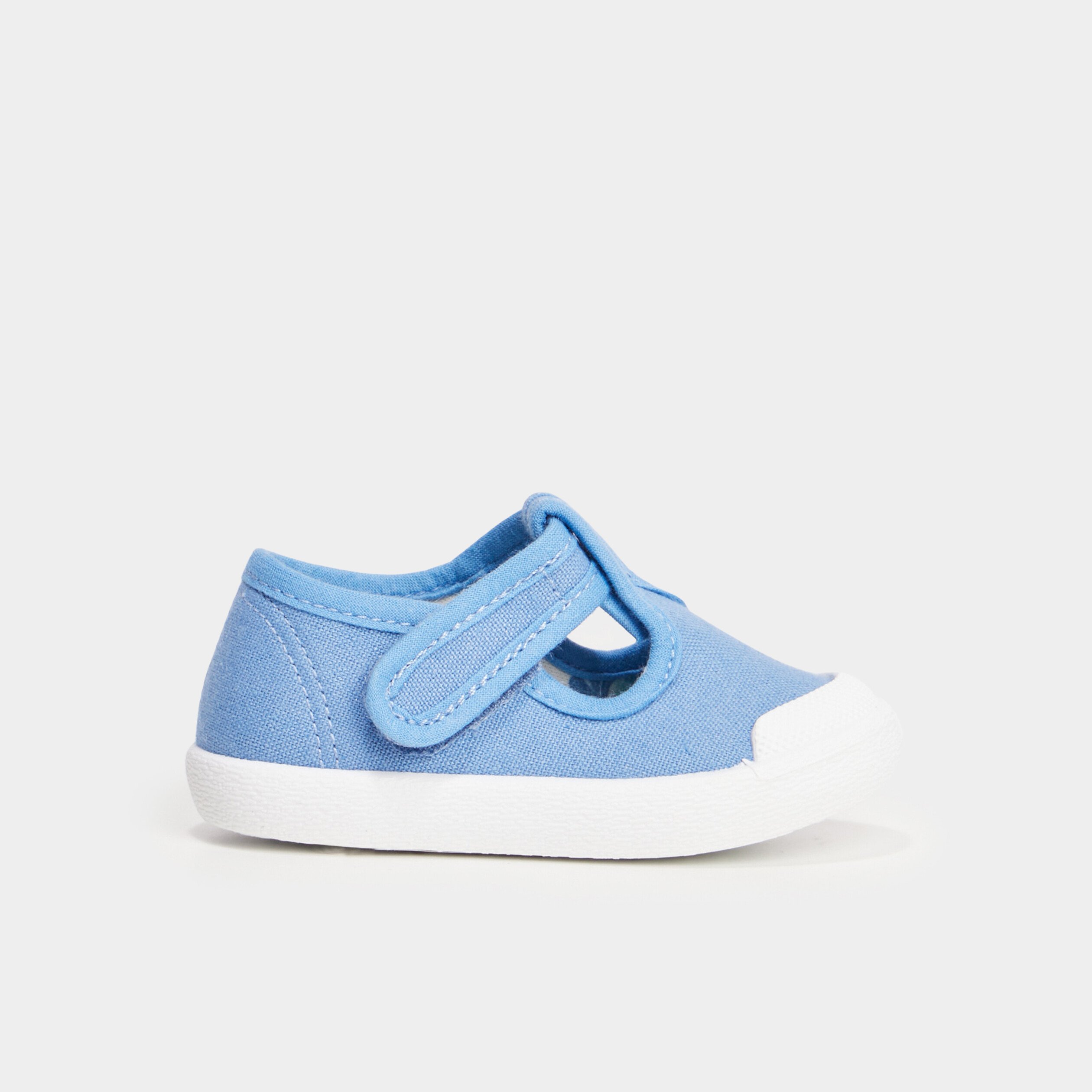 Chaussures salome en toile a scratchs bleu bebe garcon