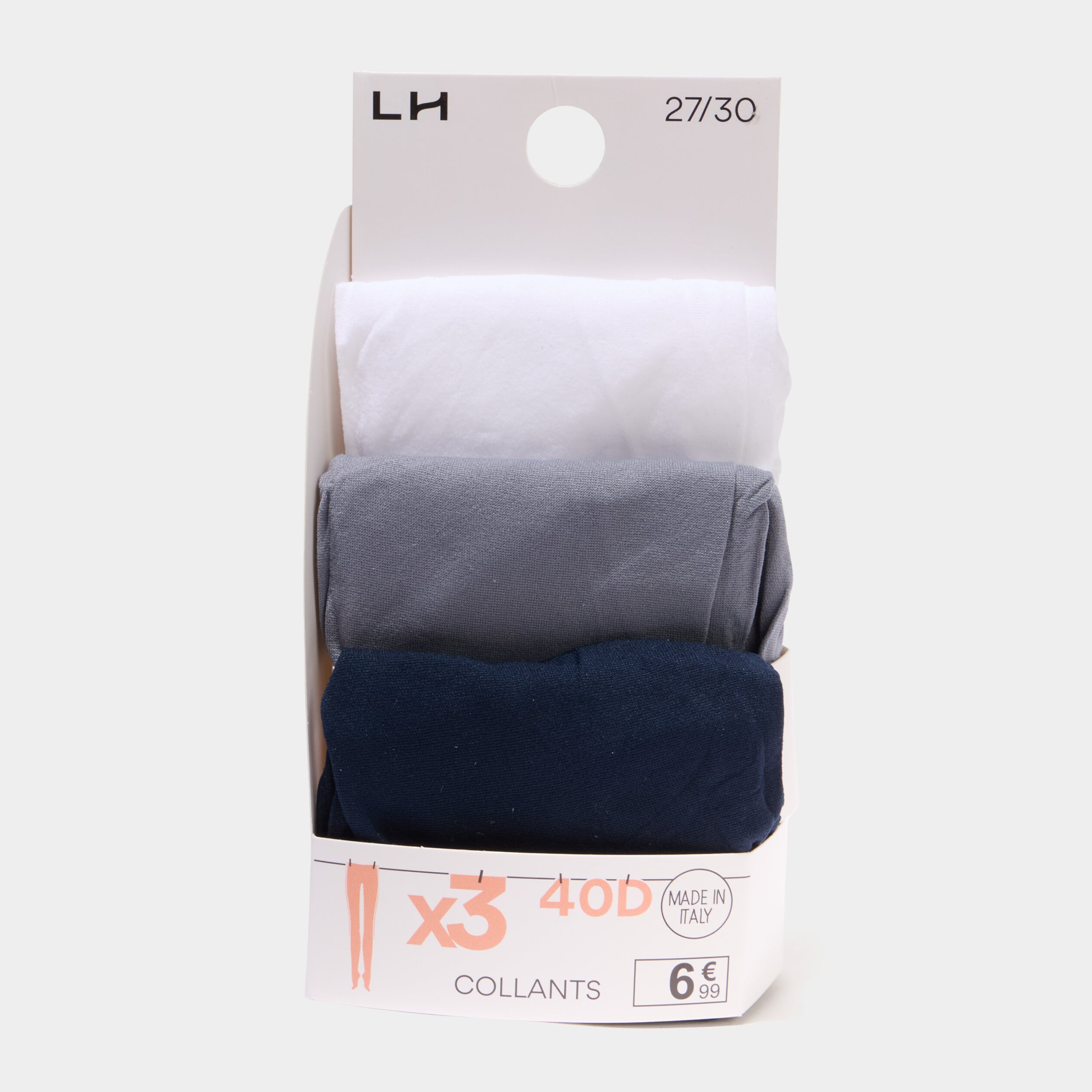 Lot 3 collants (noir, gris, blanc) 40D bleu marine fille