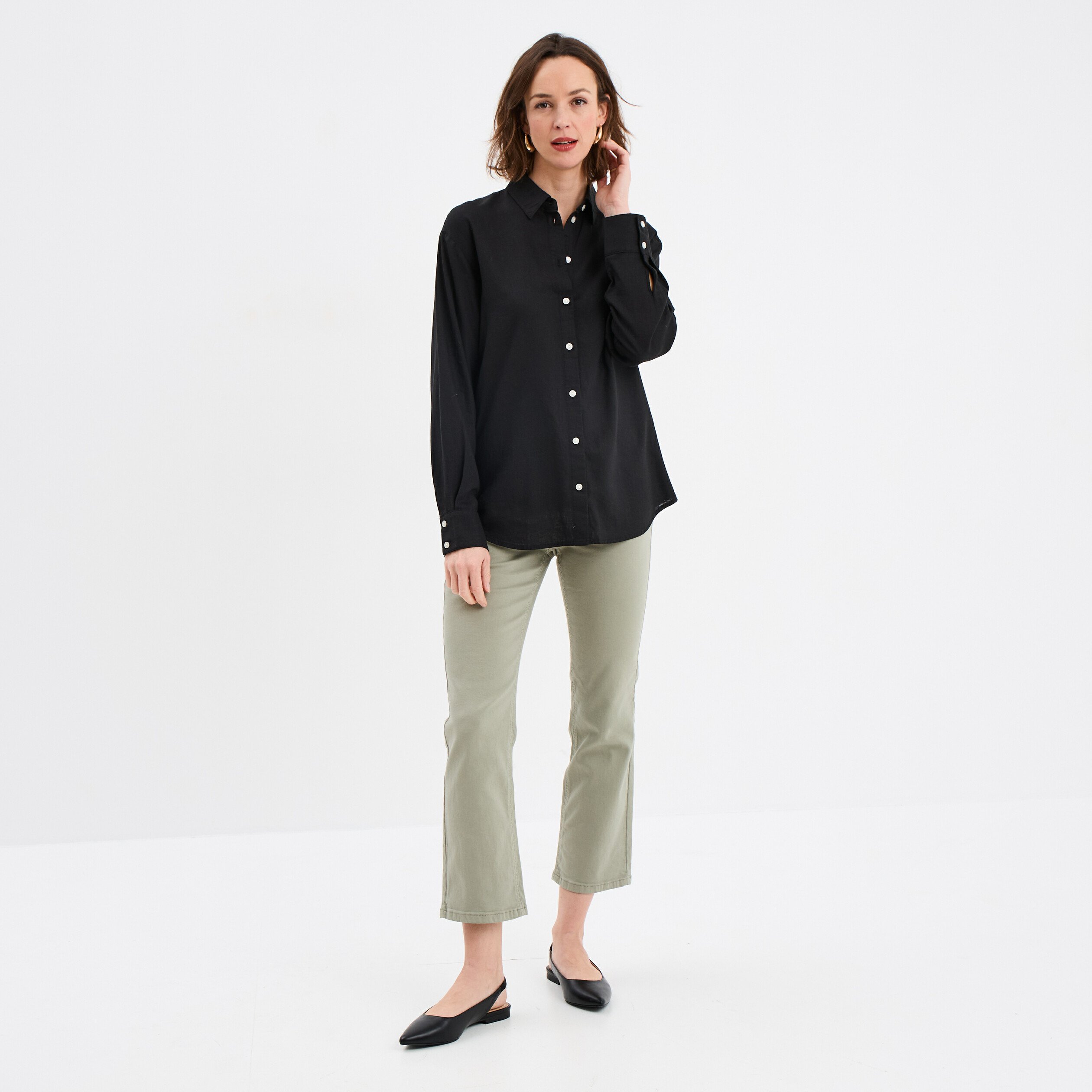 chemise oversize lin melange noir femme Chemise oversize lin mélangé noir femme