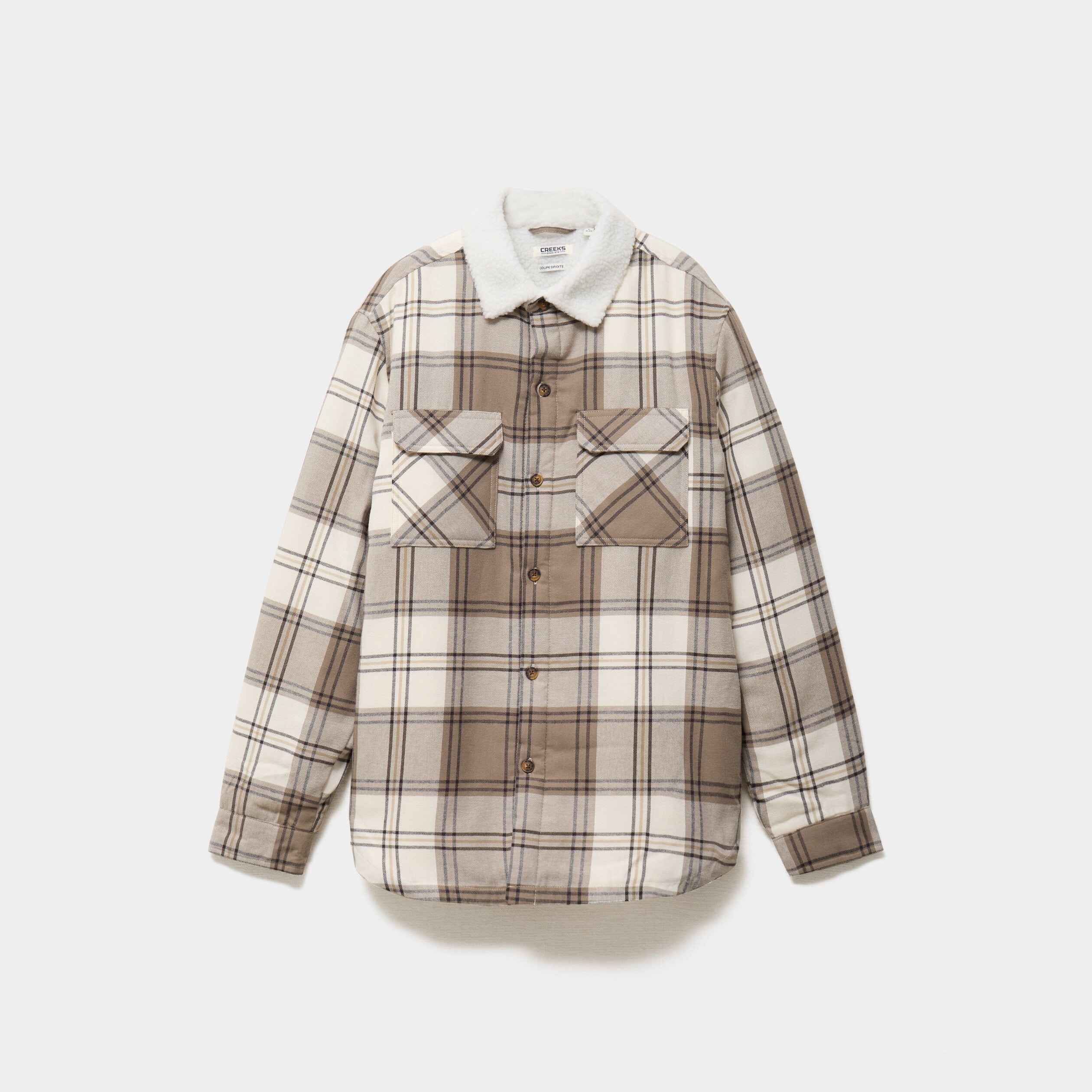 Surchemise carreaux doubl&eacute;e effet sherpa taupe homme