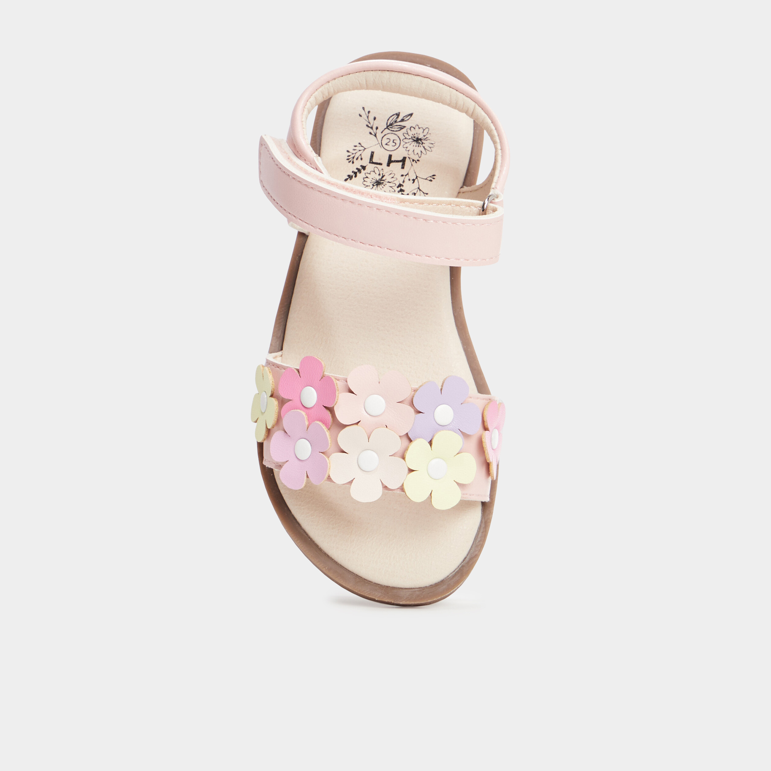 sandales plates avec fleurs rose fille Sandales plates avec fleurs rose fille