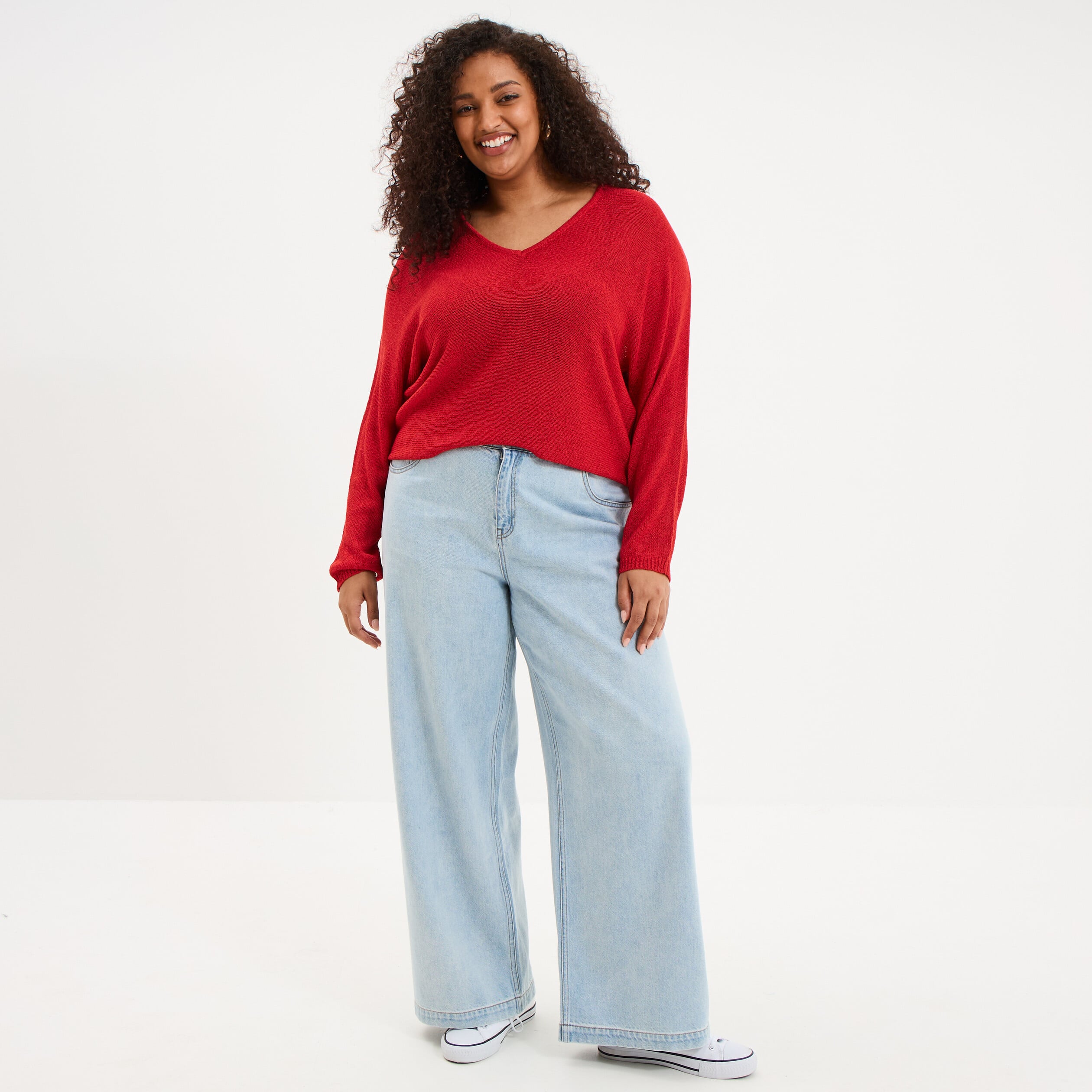 Pull ajust&eacute; manches longues rouge femme grande taille