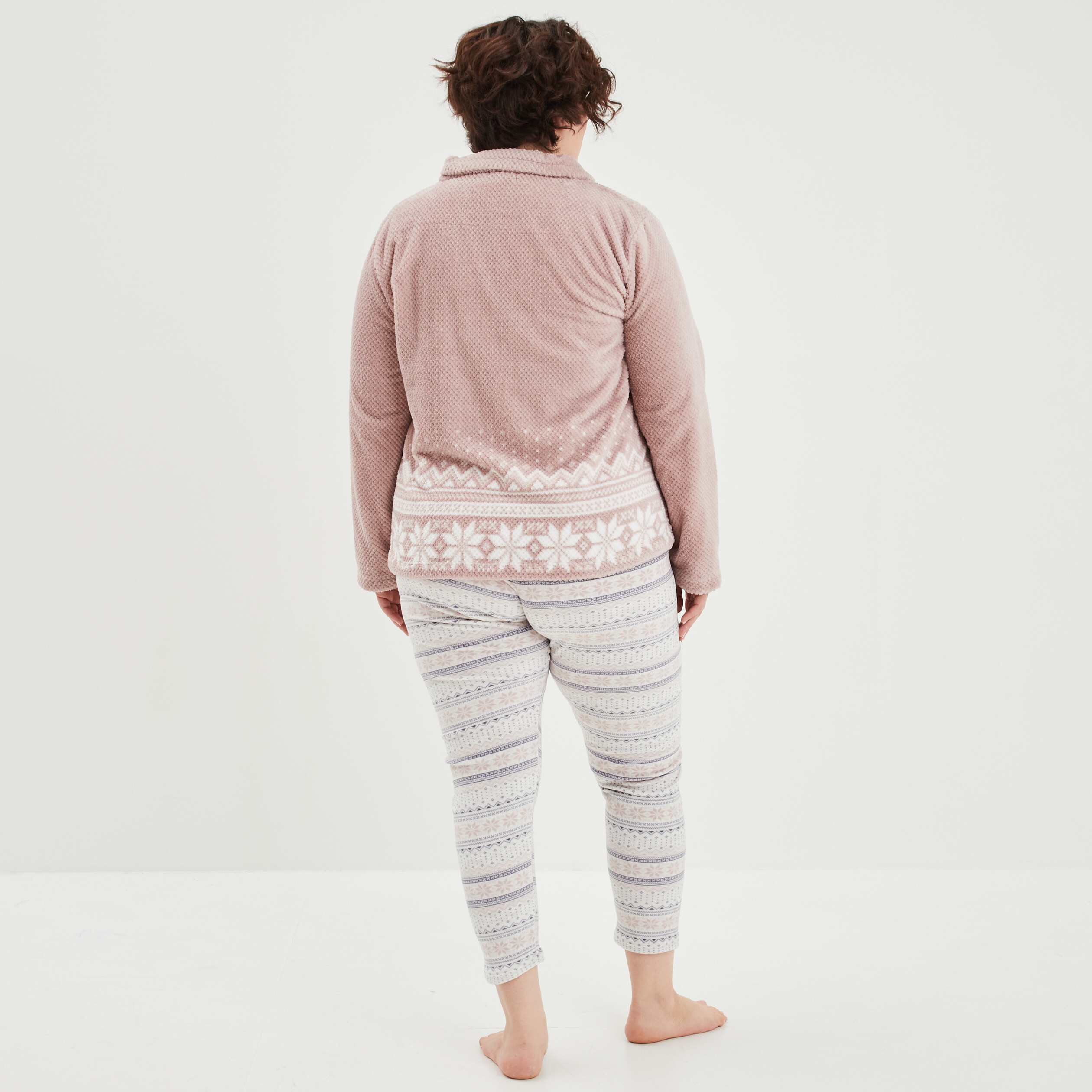 Ensemble pyjama 3 pièces gilet pilou rose pastel femme grande taille