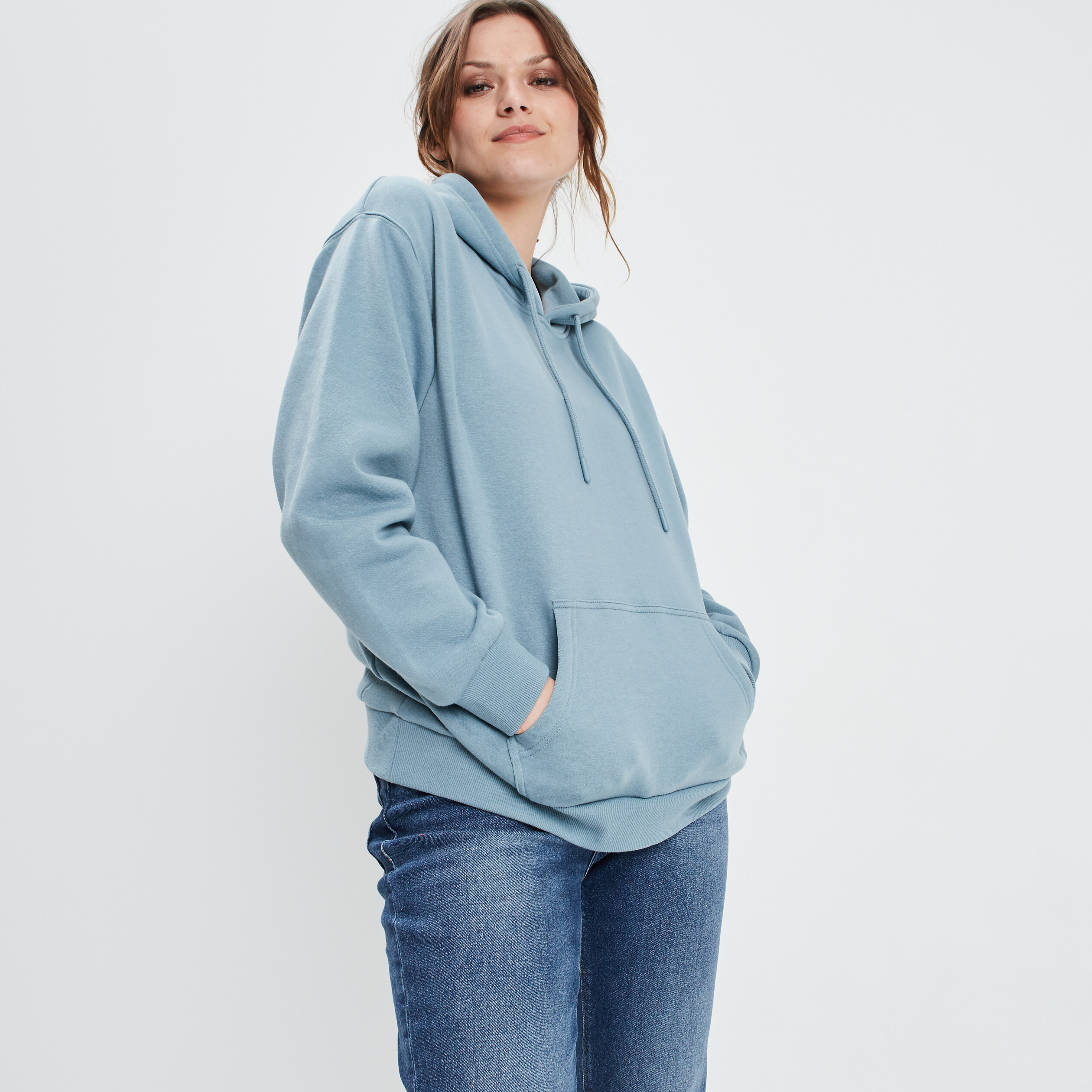 Sweat hoodie molleton &agrave; capuche bleu clair femme