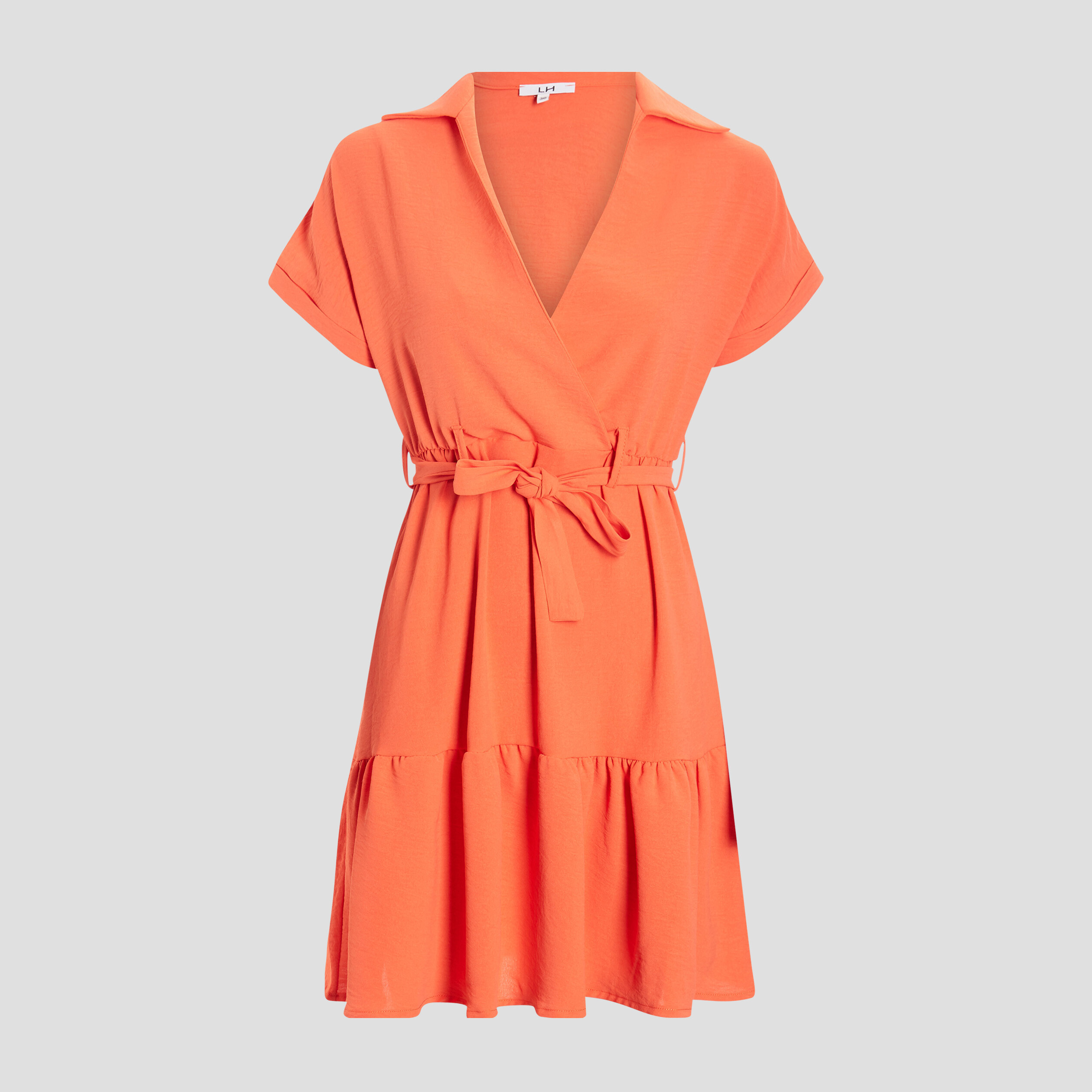 Robe évasée ceinturée orange femme