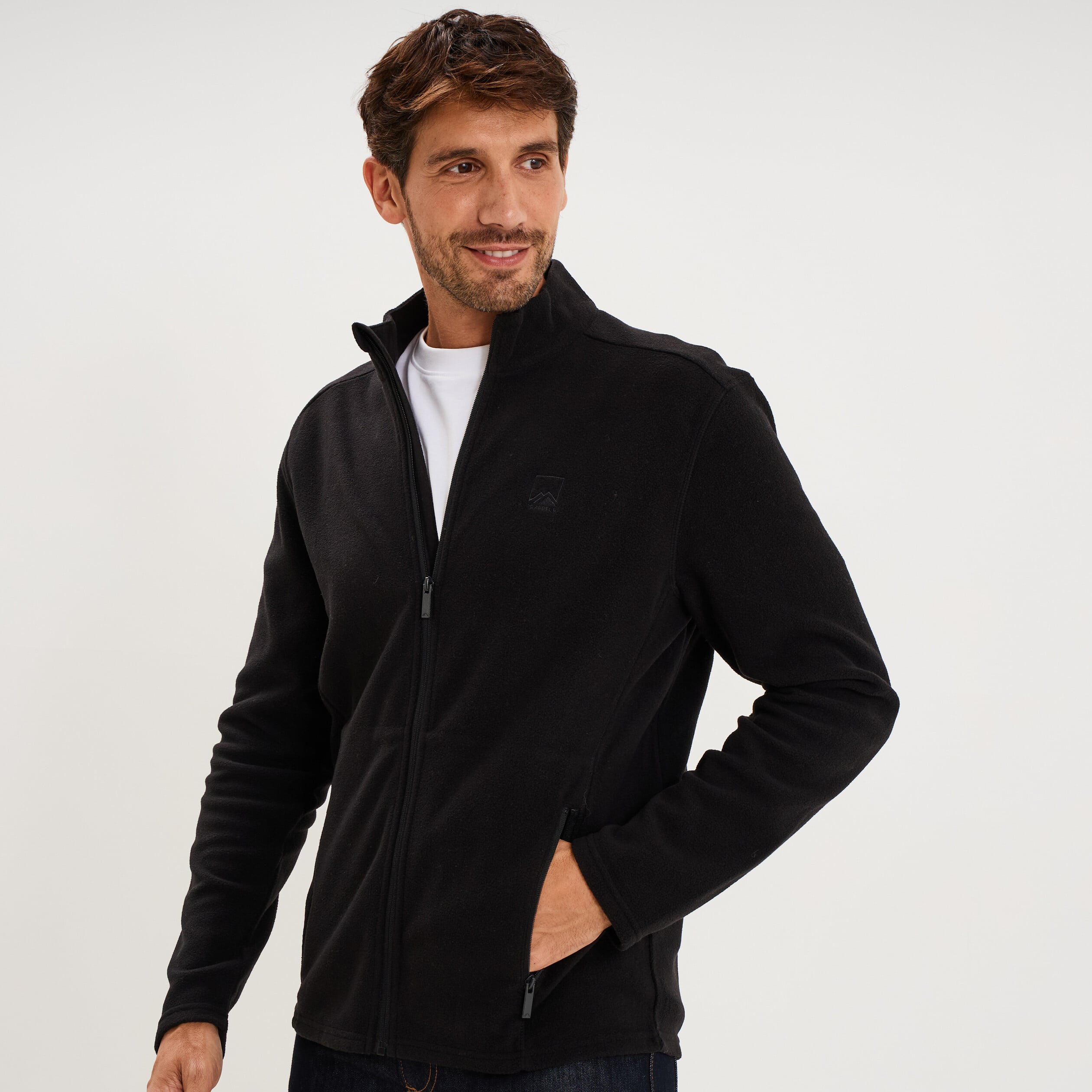 Gilet polaire zipp&eacute; manches longues noir homme