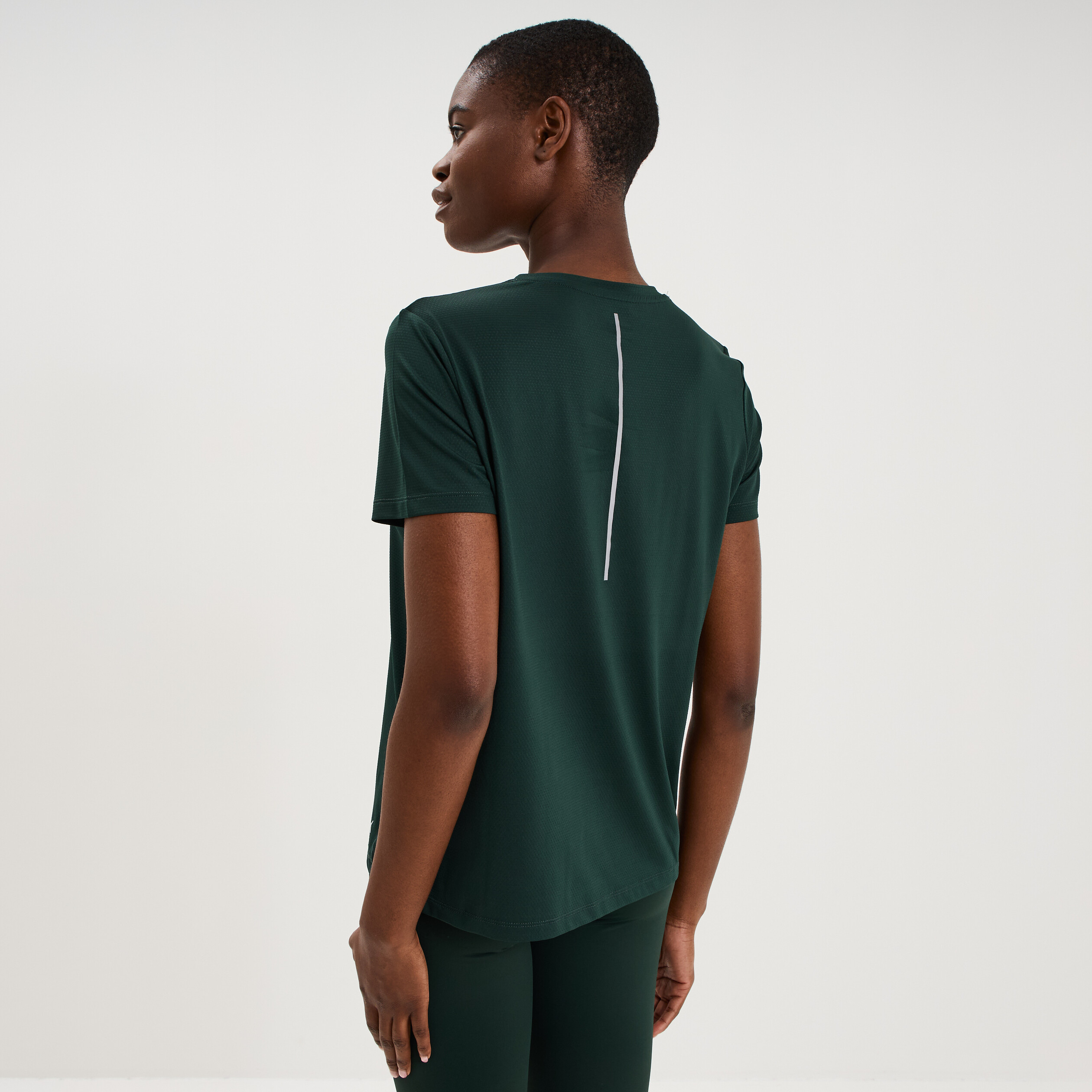 T-shirt de sport droit manches courtes vert fonc&eacute; femme