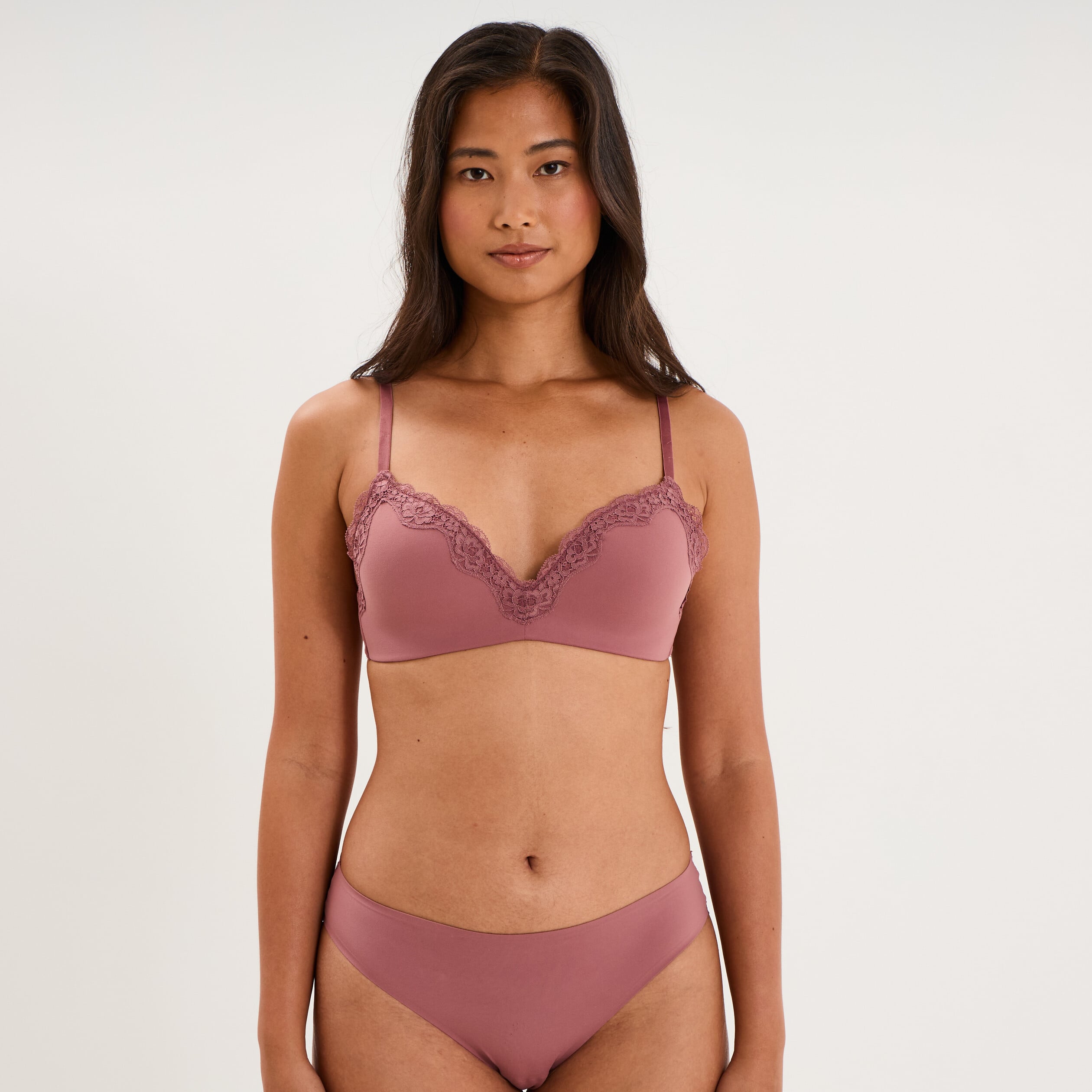 Soutien-gorge triangle micro dentelle vieux rose femme