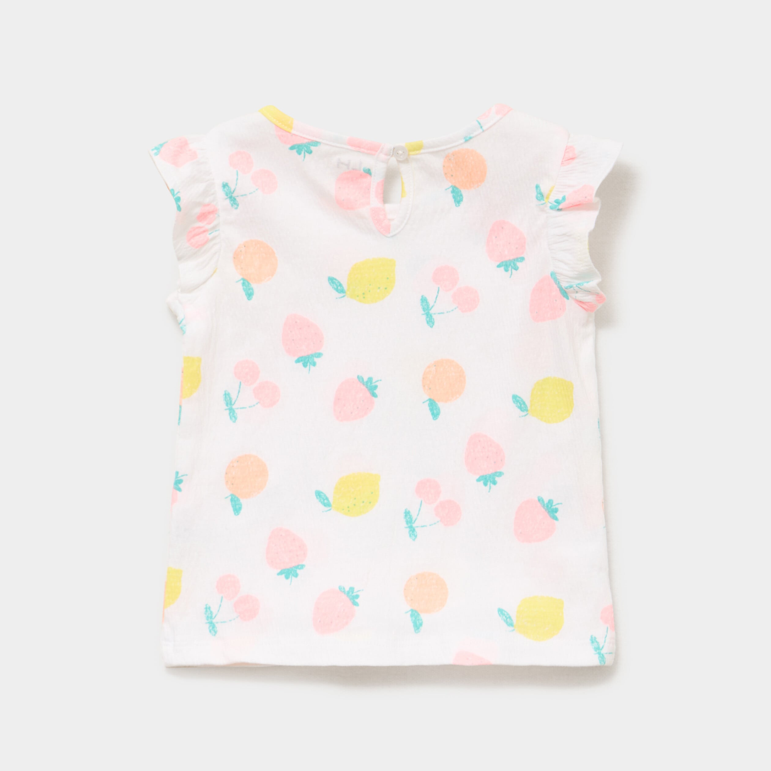 T-shirt relief&eacute; manches volants coton blanc b&eacute;b&eacute; fille
