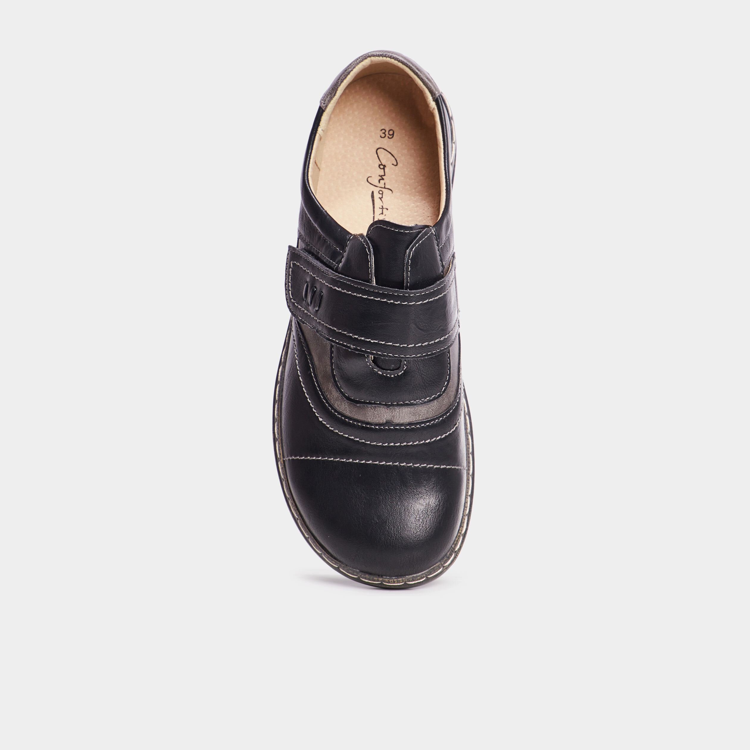 Chaussures confort fermeture scratch noir femme