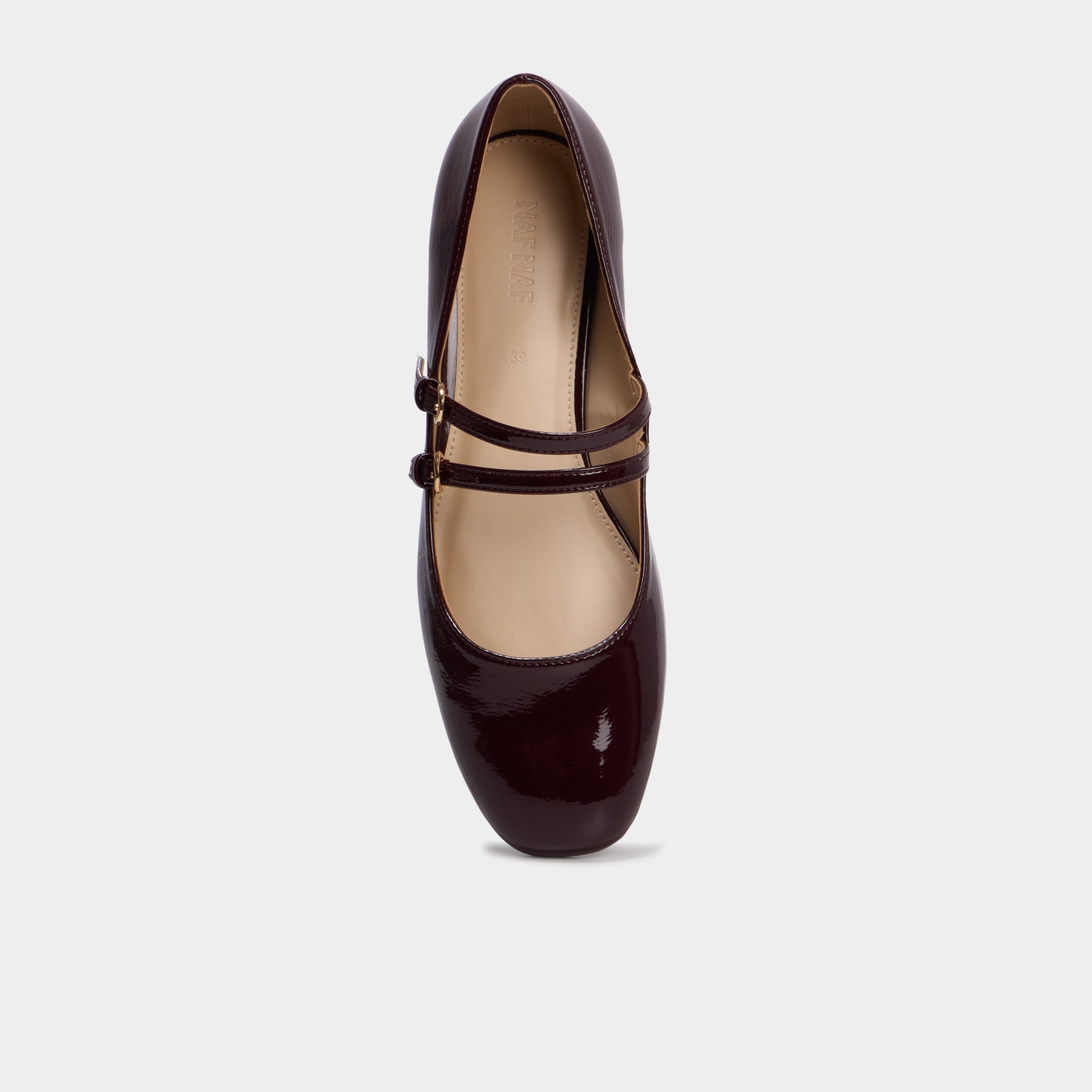 Ballerine femme effet verni double bride bordeaux femme