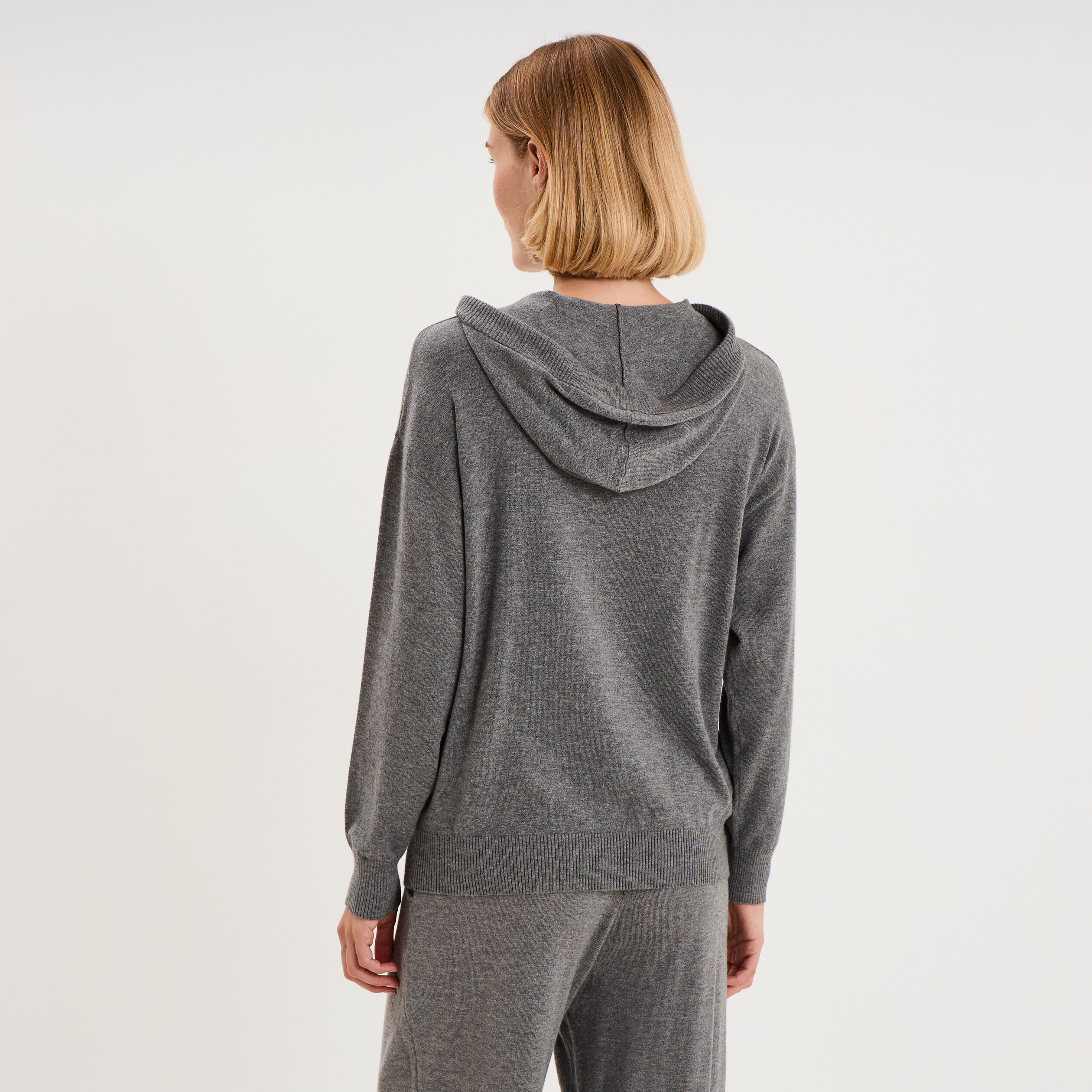Haut de pyjama hoodie manches longues gris fonc&eacute; femme