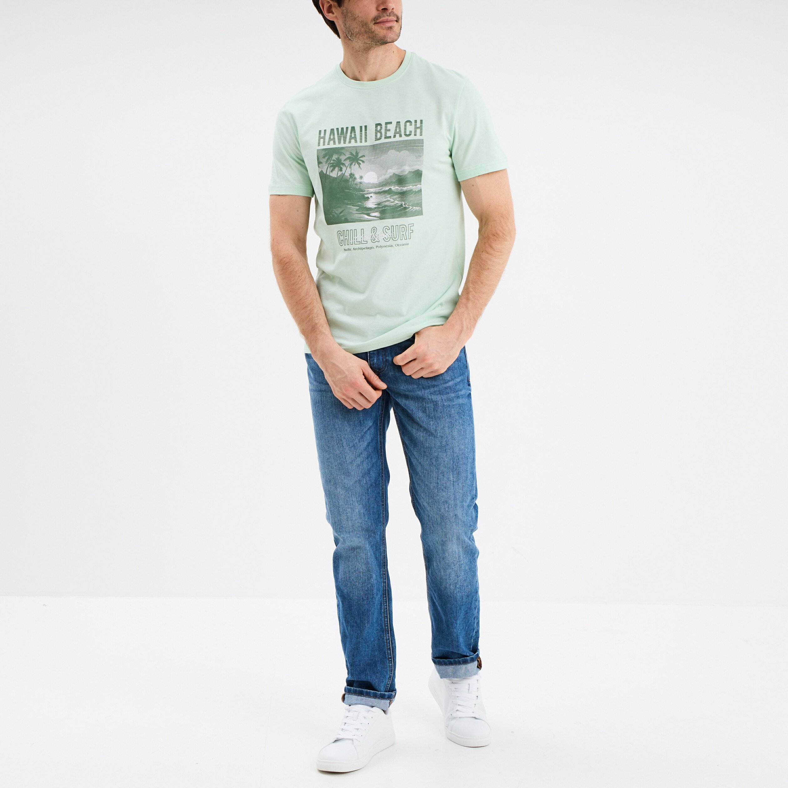 t shirt col rond manches courtes coton vert pastel homme T-shirt col rond manches courtes coton vert pastel homme