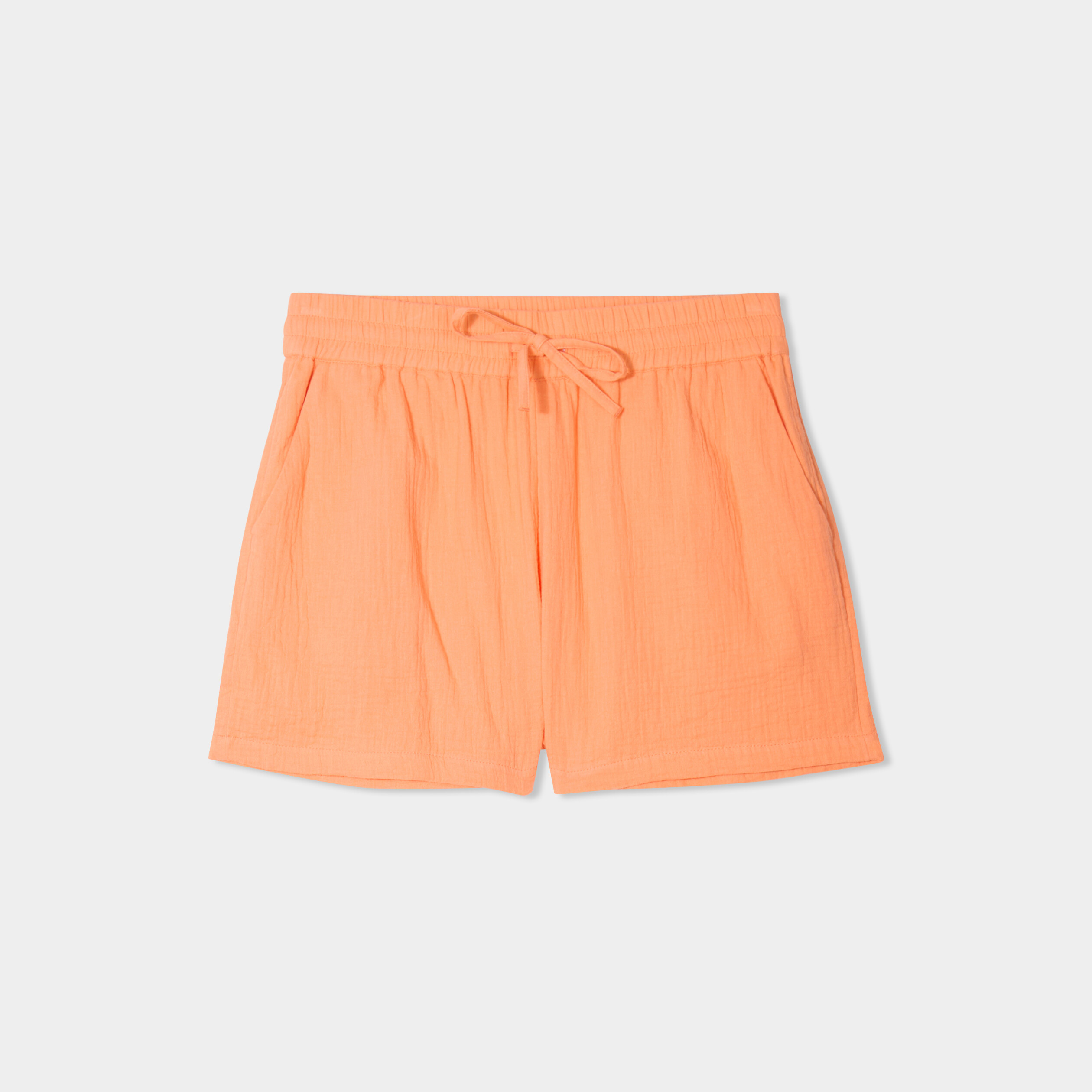 short taille elastiquee gaze de coton orange corail femme Short taille élastiquée gaze de coton orange corail femme