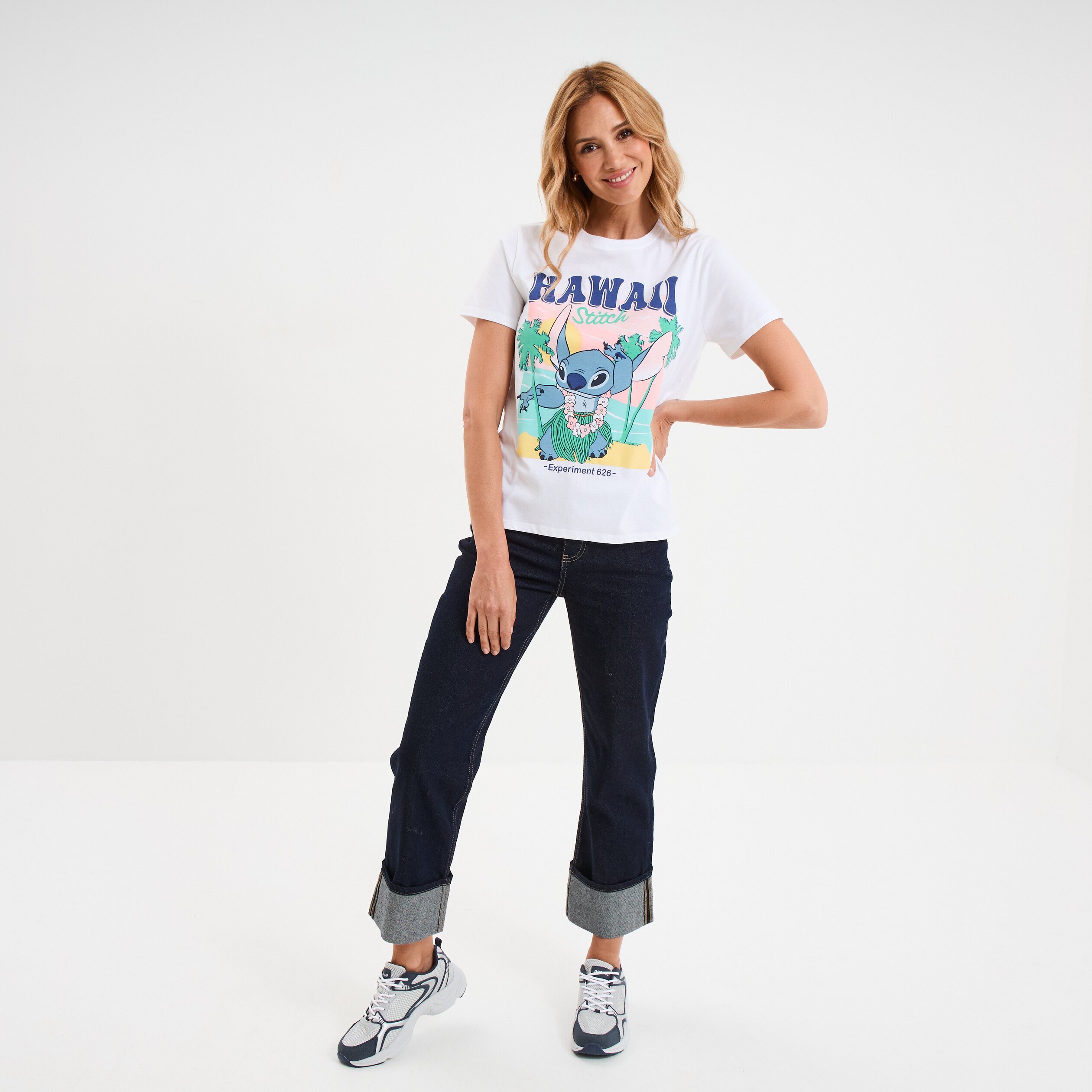 t shirt manches courtes coton stitch blanc femme T-shirt manches courtes coton Stitch blanc femme
