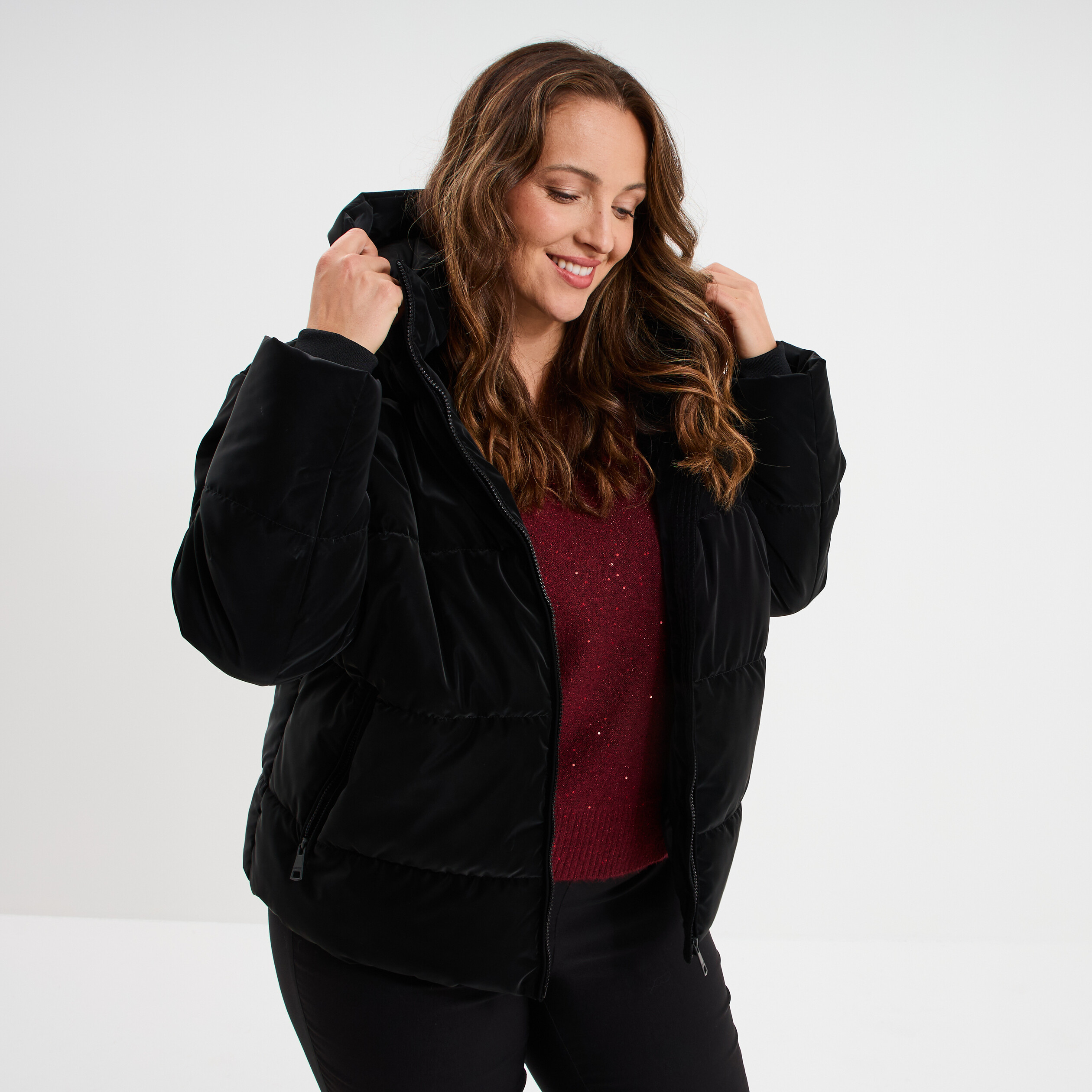 Doudoune à capuche noir femme grande taille La Halle