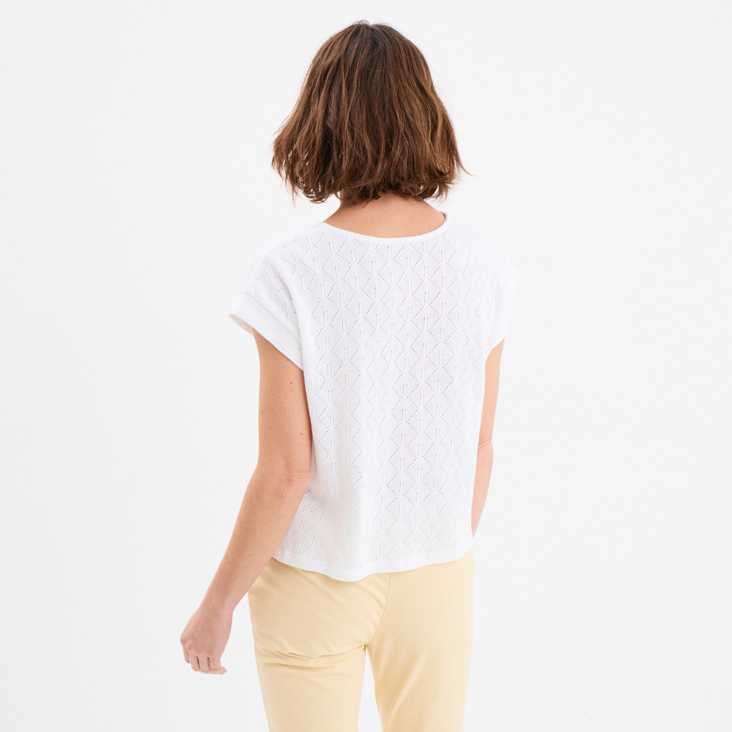 T-shirt ajour&eacute; manches courtes blanc femme