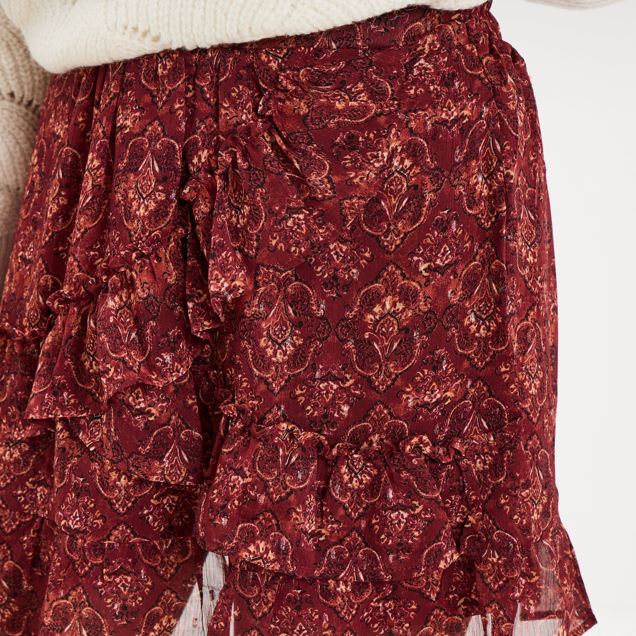 Jupe Patineuse Rouge à Fleurs Pimkie Taille 36 - Viscose évasée - Occasion Très Bon état