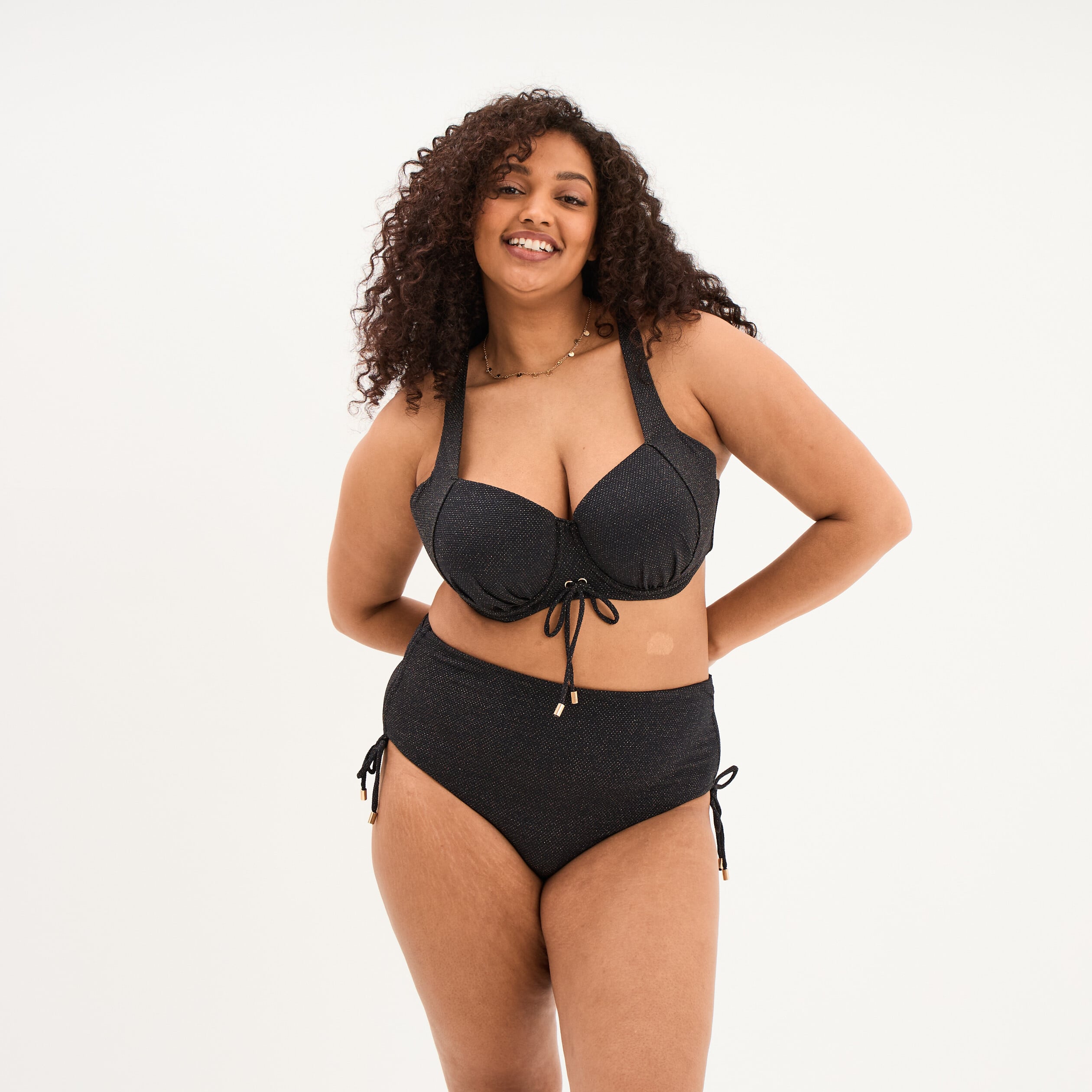 Bas de maillot de bain culotte haute noir femme grande taille