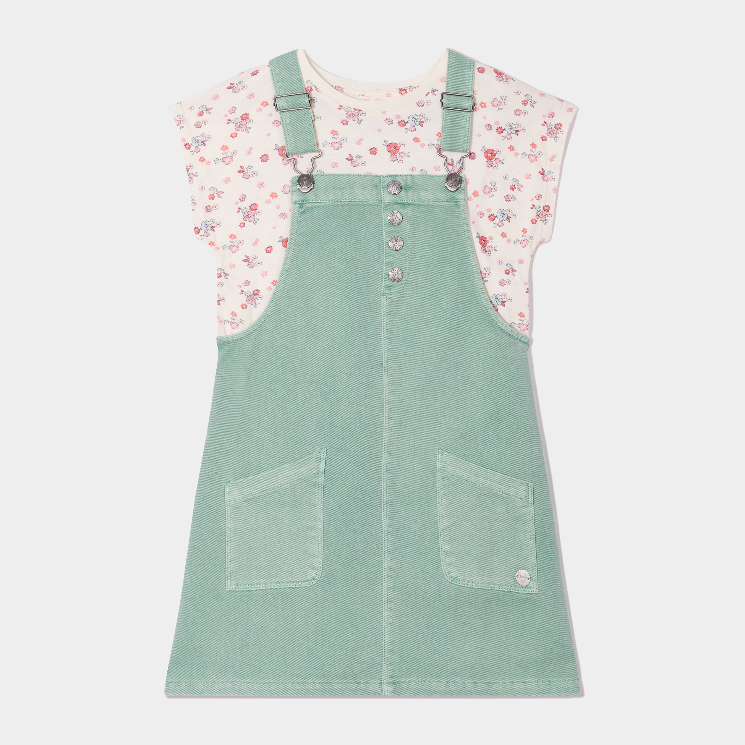 ensemble robe salopette t shirt creeks vert pastel fille Ensemble robe salopette t-shirt Creeks vert pastel fille