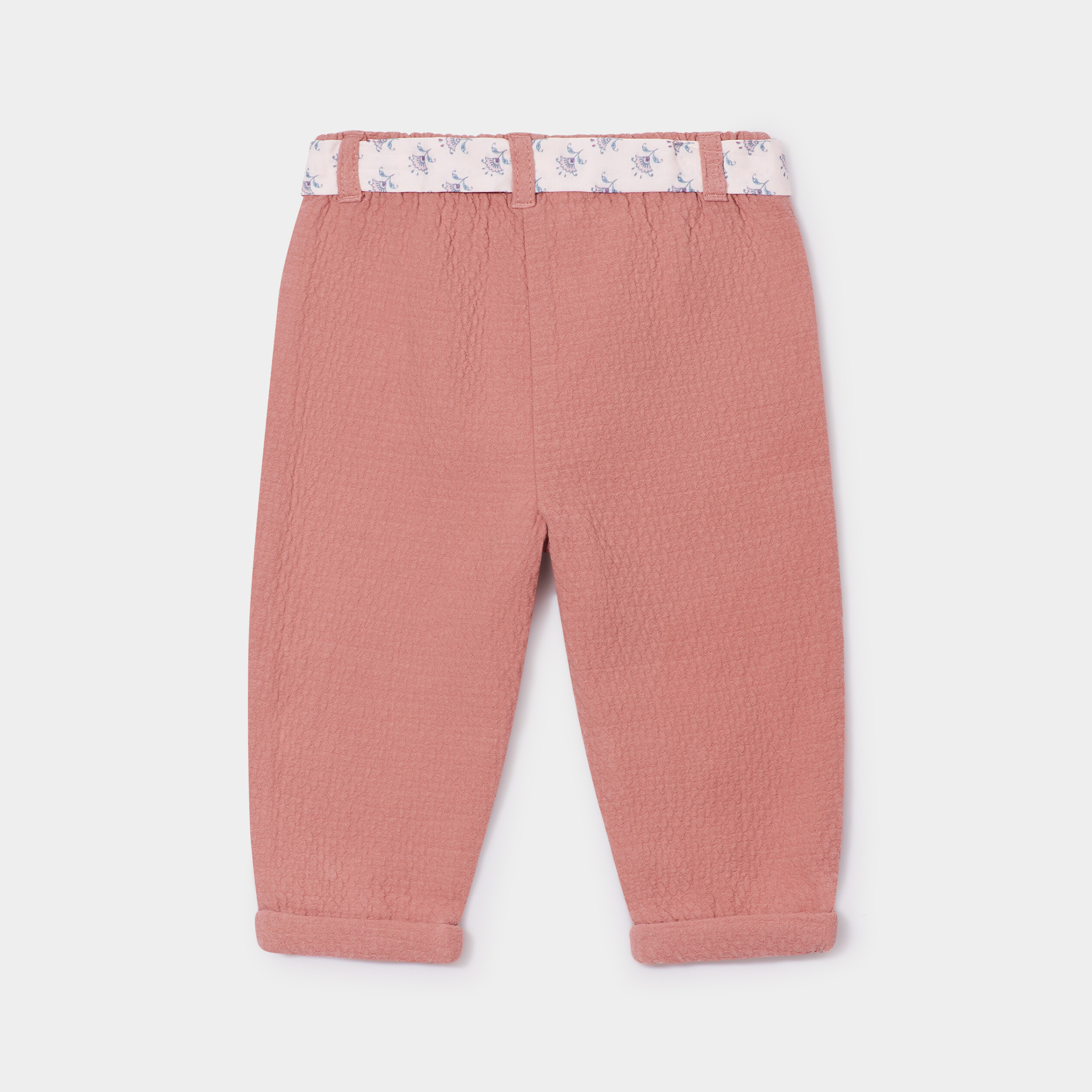 pantalon droit ceinture coton creeks rose bebef Pantalon droit ceinturé coton Creeks rose bébé fille