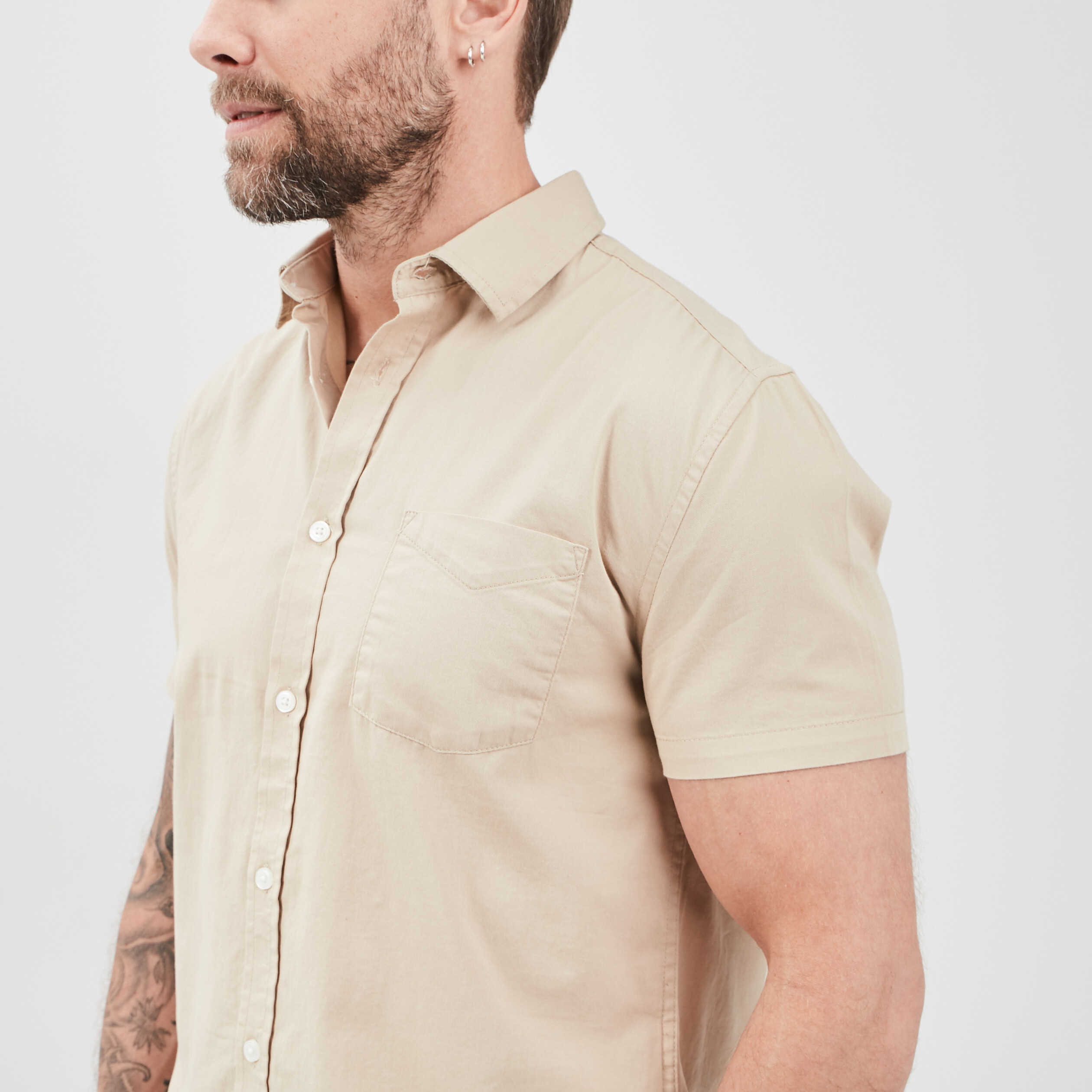 Chemise coton manches courtes sable homme
