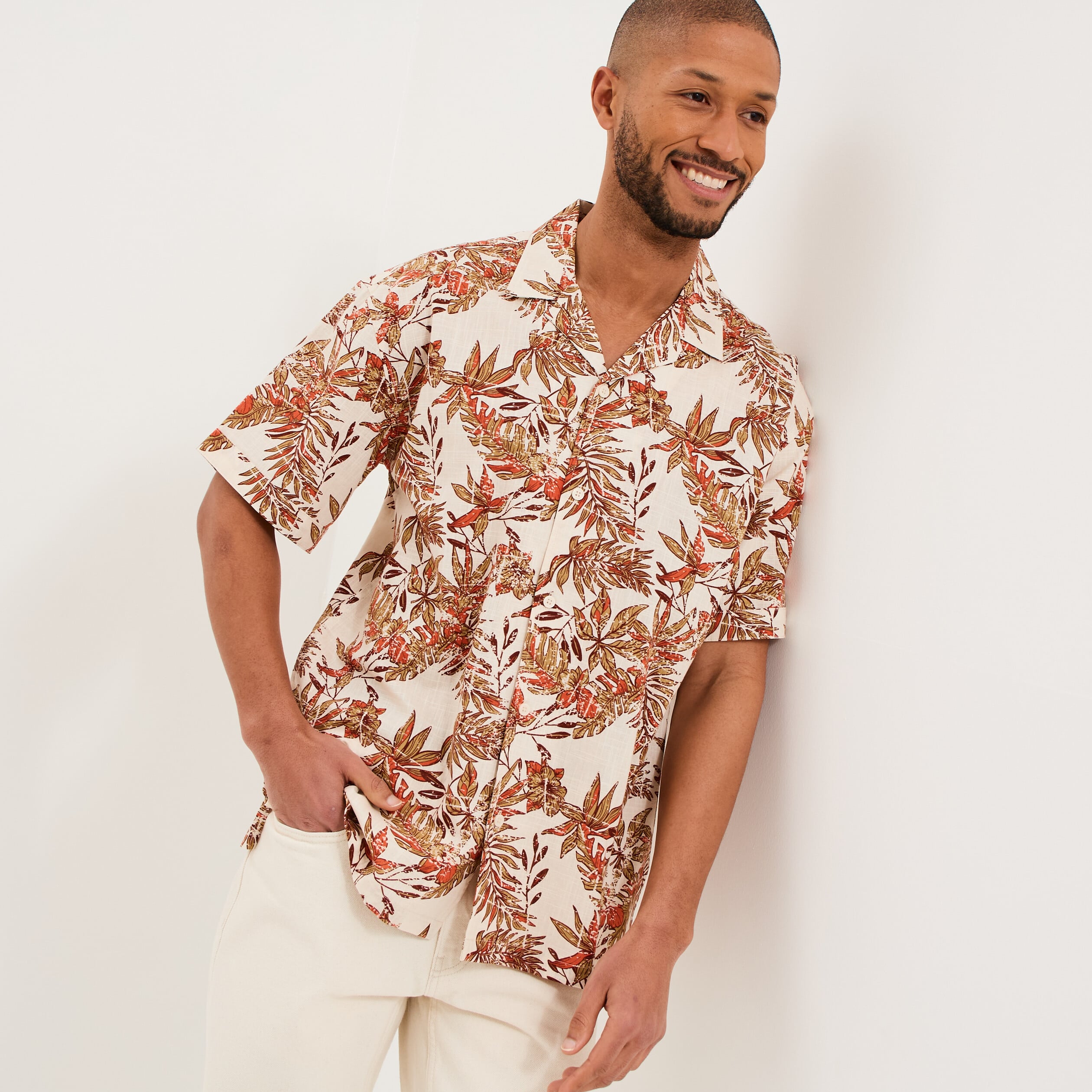 Chemise en coton manches courtes multicolore homme