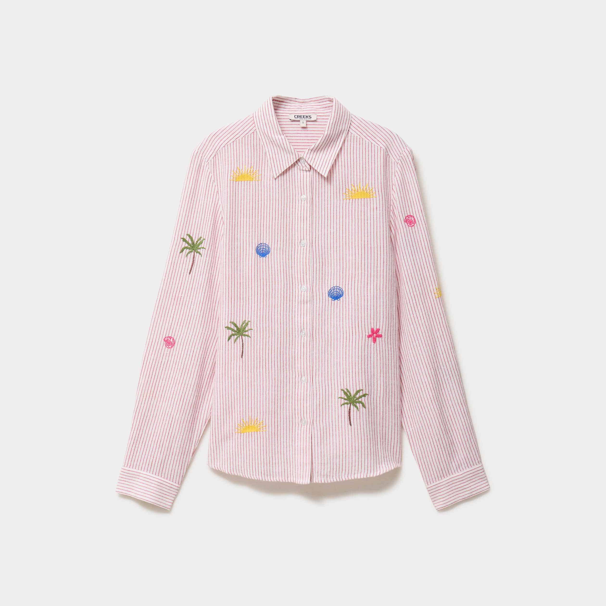 Chemise brod&eacute;e manches longues rouge femme