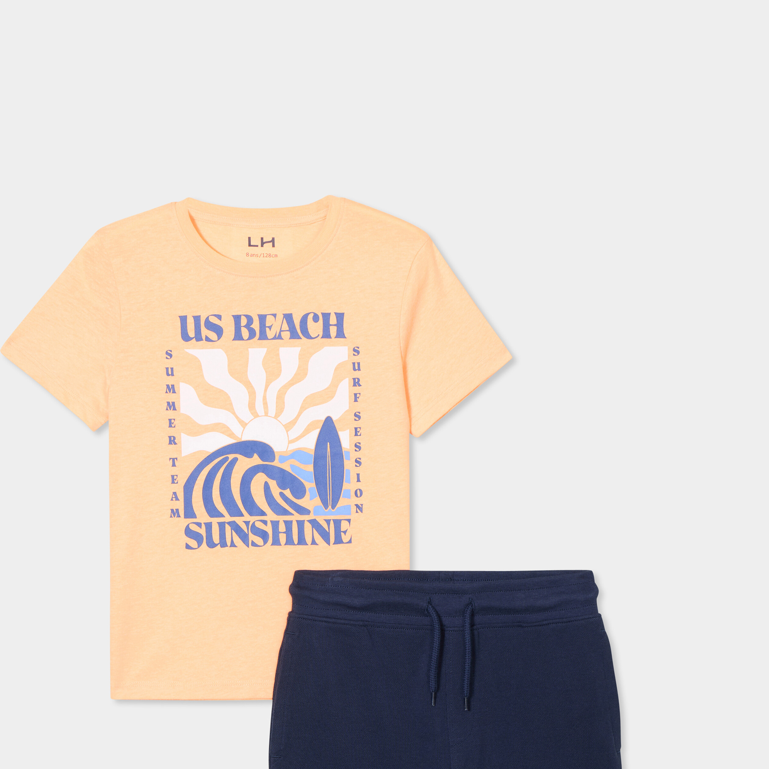 ensemble short et t shirt coton orange fluo garcon Ensemble short et t-shirt coton orange fluo garçon