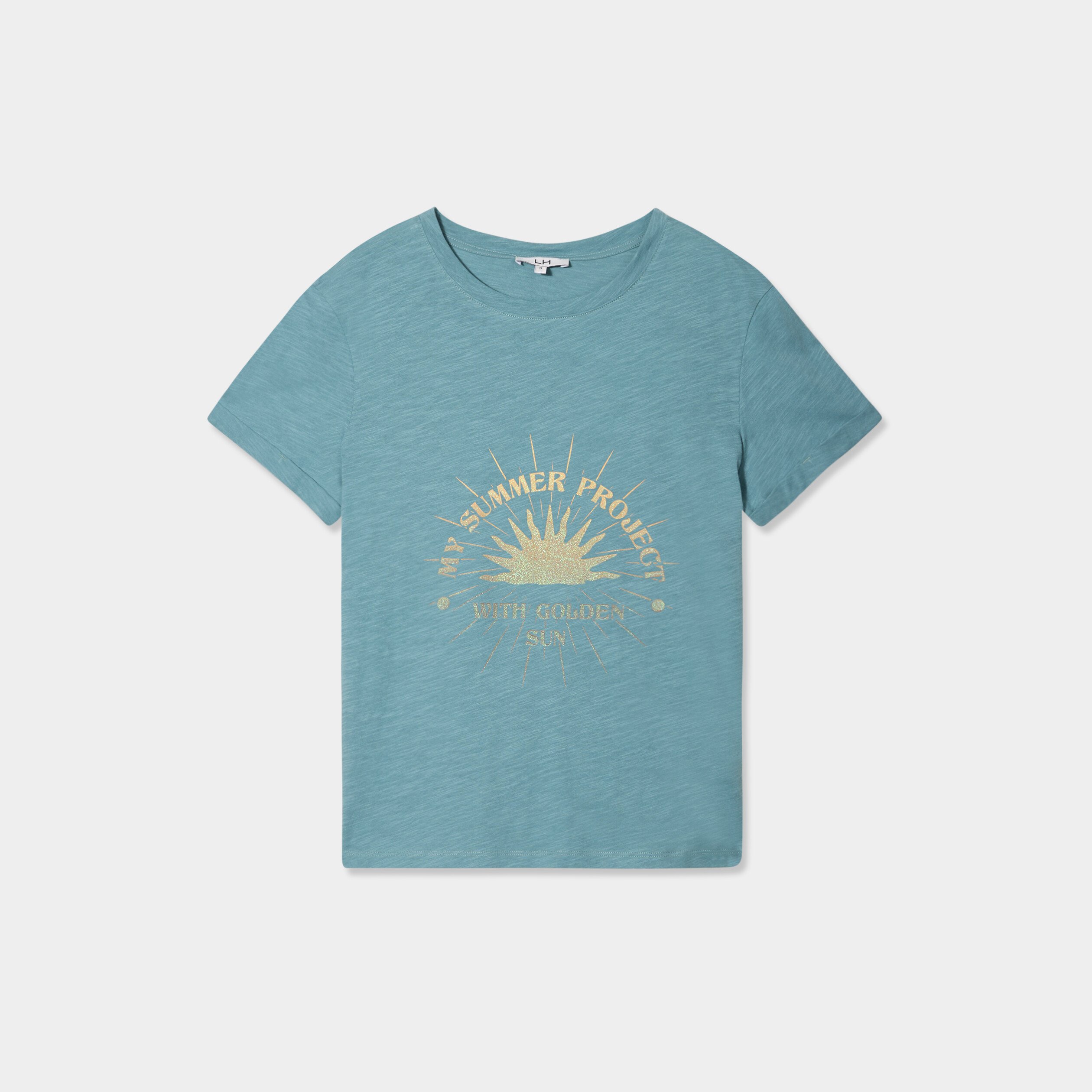 t shirt manches courtes coton vert canard femme T-shirt manches courtes coton vert canard femme