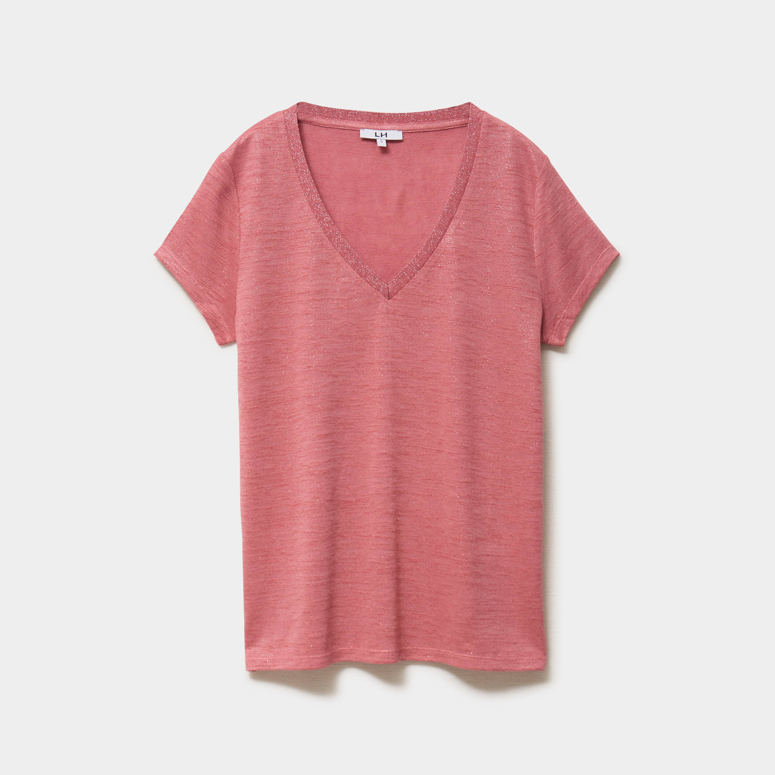 T-shirt col en V manches courtes terracotta femme