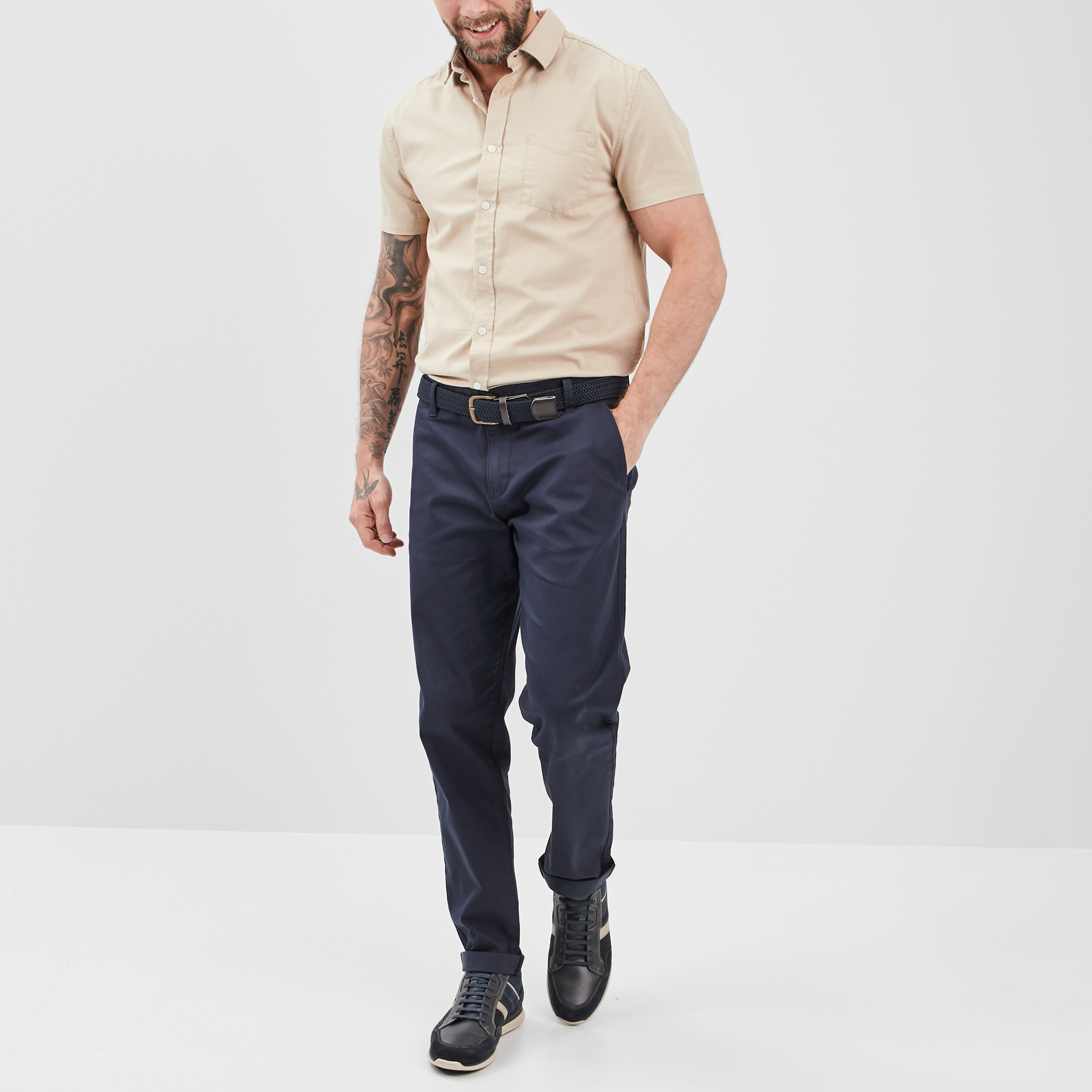 Chemise coton manches courtes sable homme