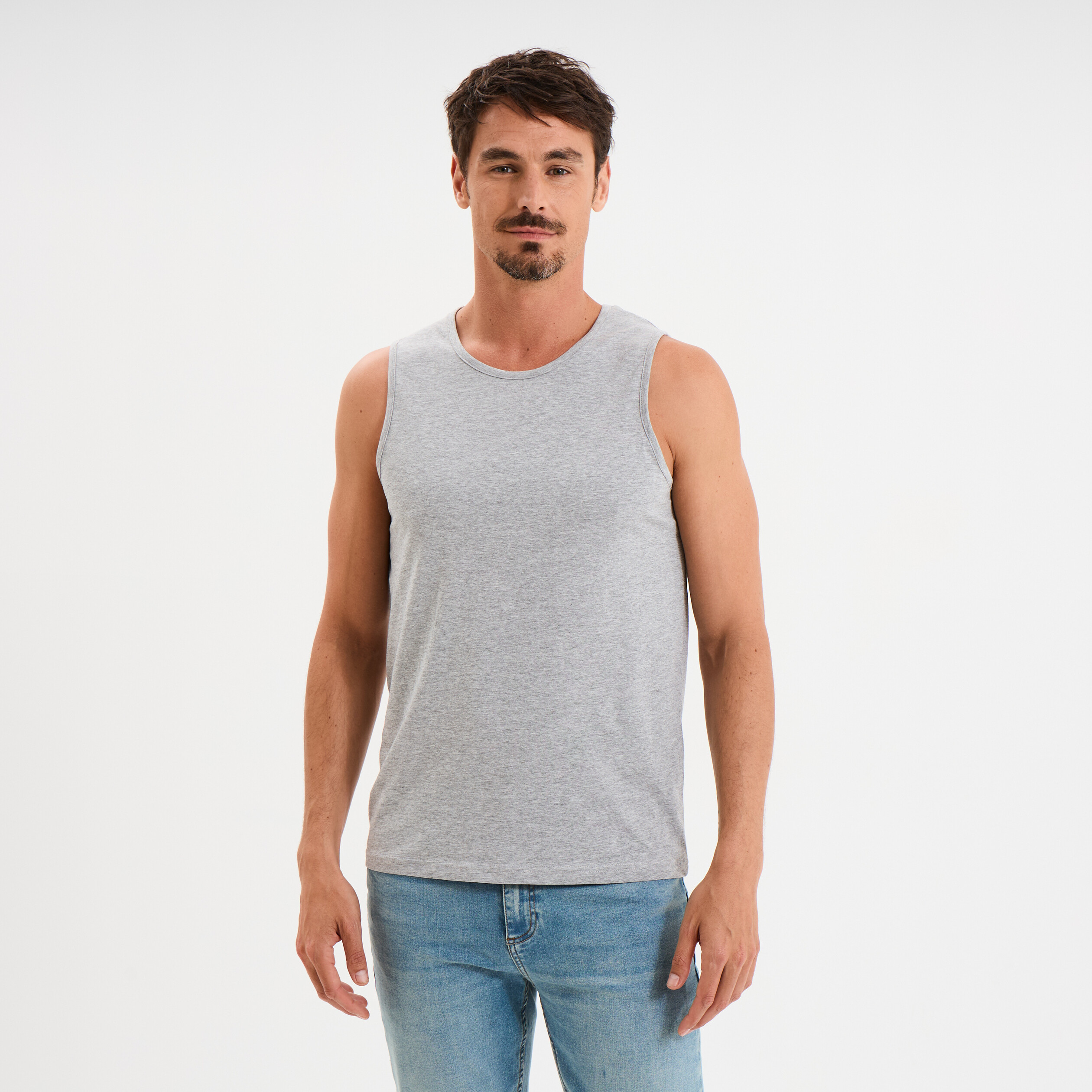 debardeur col rond bretelles larges gris homme Débardeur col rond bretelles larges gris homme