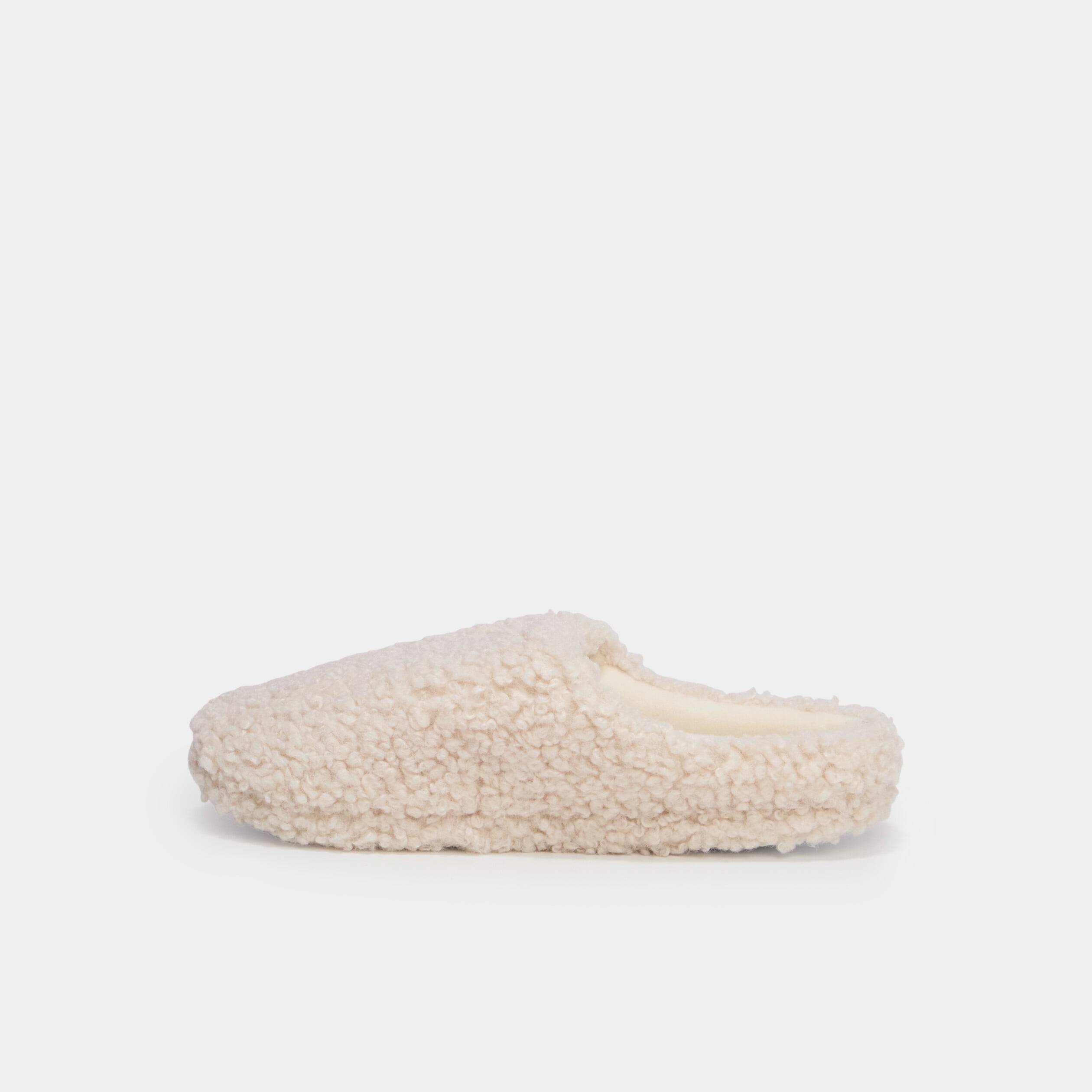 Chaussons mules effet bouclette sable femme
